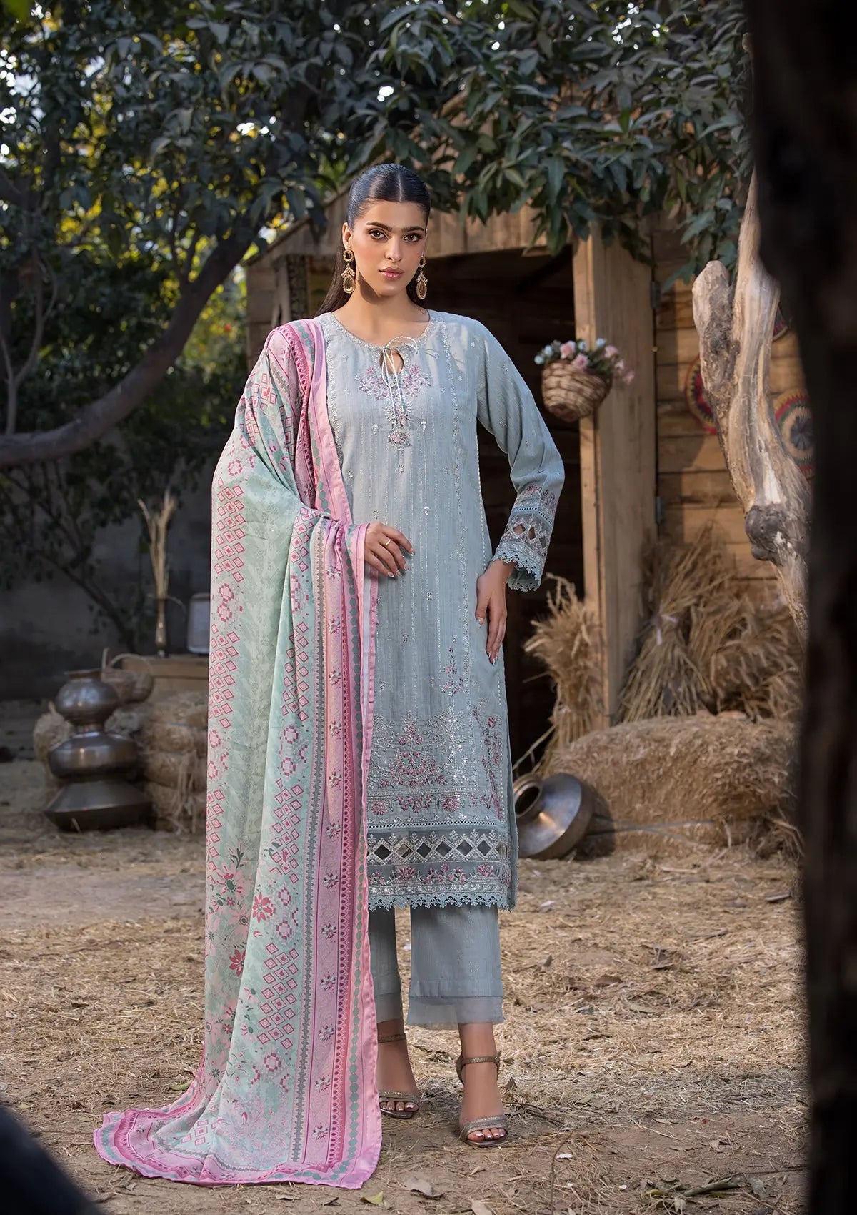 Khaddar (BT107) 3-Piece Stitch Suit Sky Blue Bin Tayyab