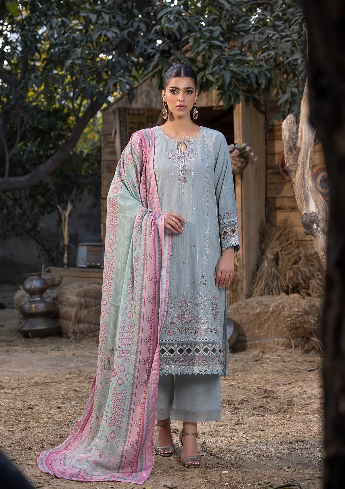 Khaddar (BT107) 3-Piece Stitch Suit Sky Blue Bin Tayyab