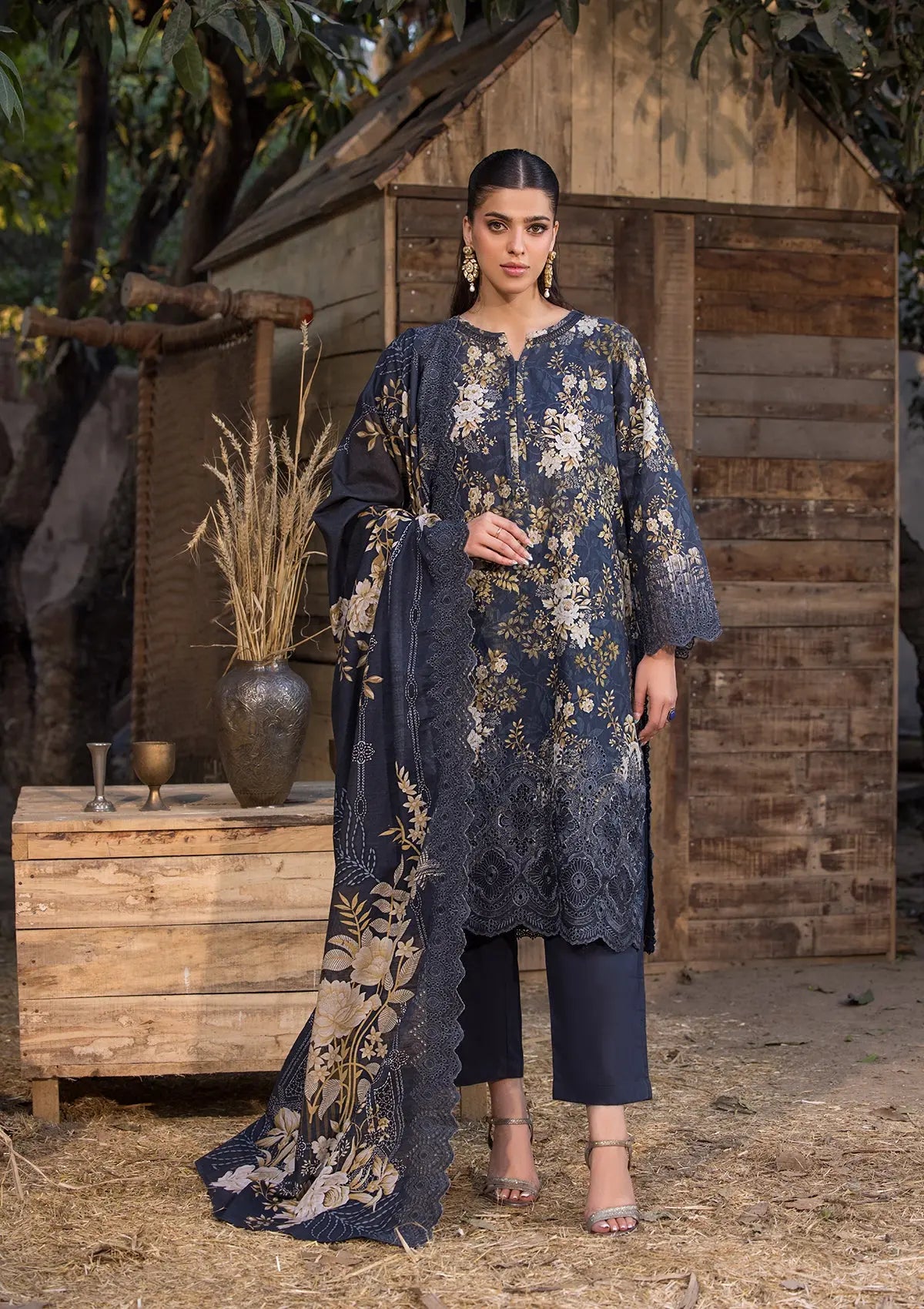 Khaddar (BT106) 3-Piece Stitch Suit Navy Blue Bin Tayyab