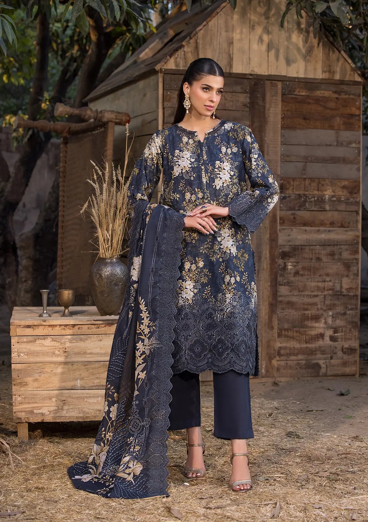 Khaddar (BT106) 3-Piece Stitch Suit Navy Blue Bin Tayyab