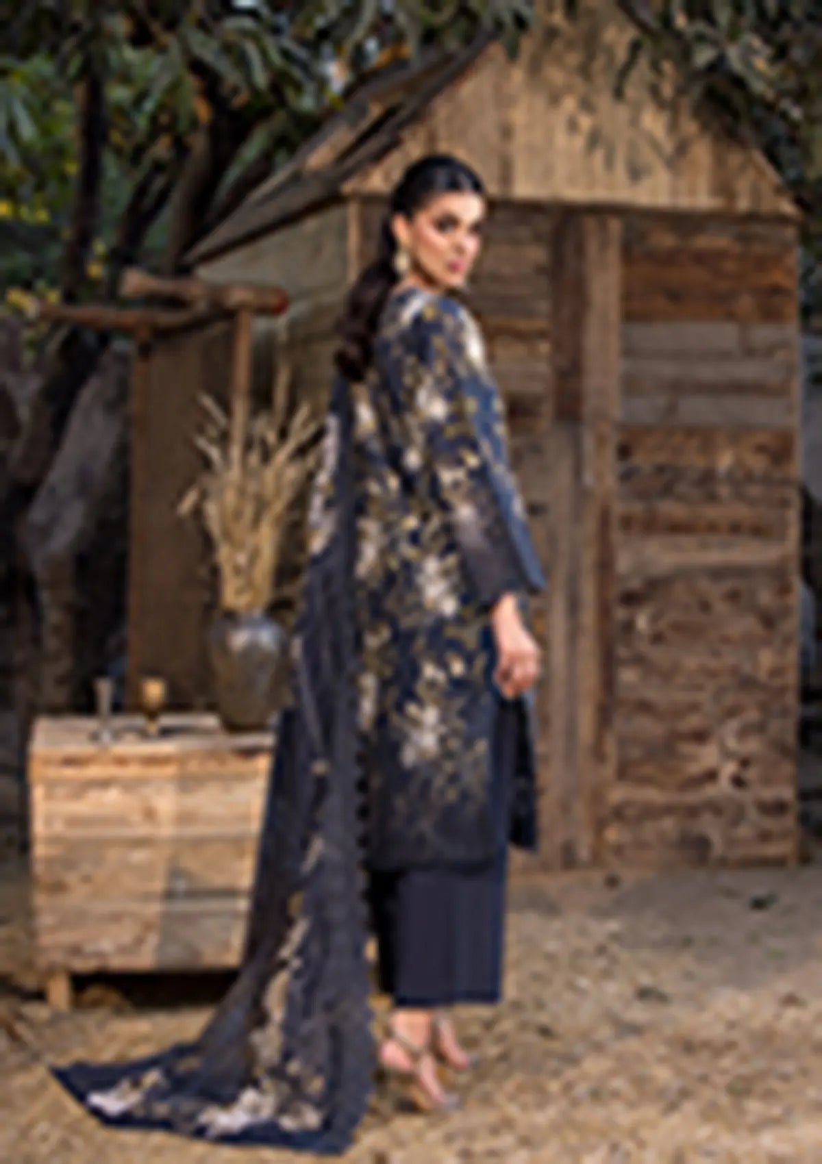 Khaddar (BT106) 3-Piece Stitch Suit Navy Blue Bin Tayyab