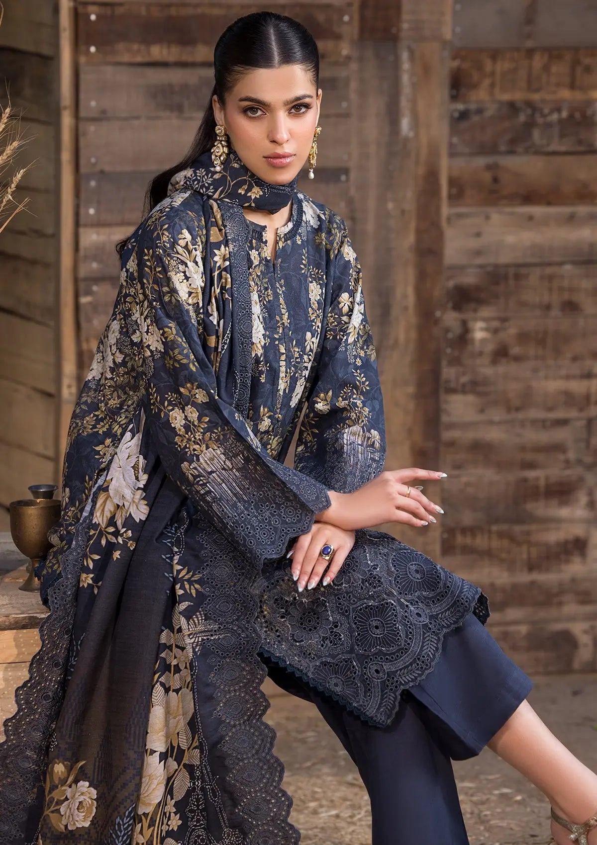 Khaddar (BT106) 3-Piece Stitch Suit Navy Blue Bin Tayyab