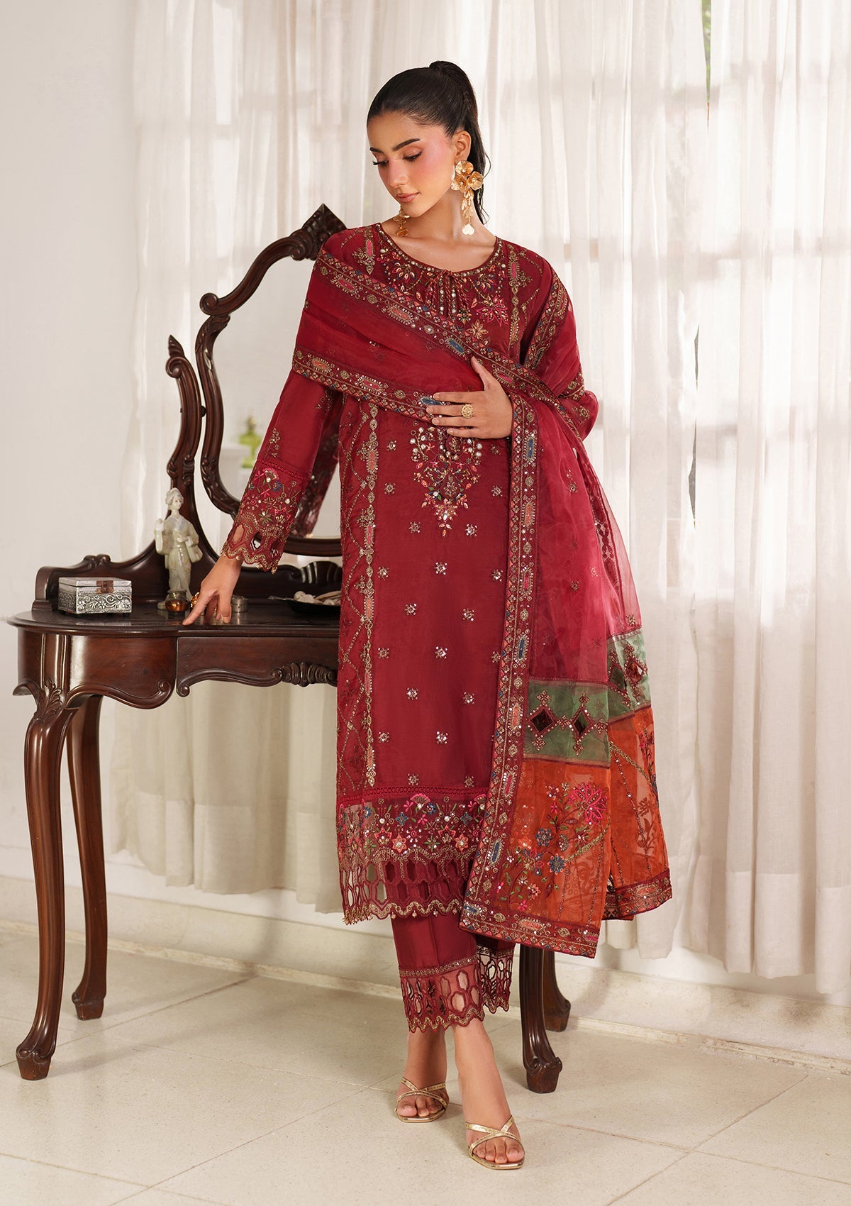 Embroidered Organza BT6559-MRN Bin Tayyab