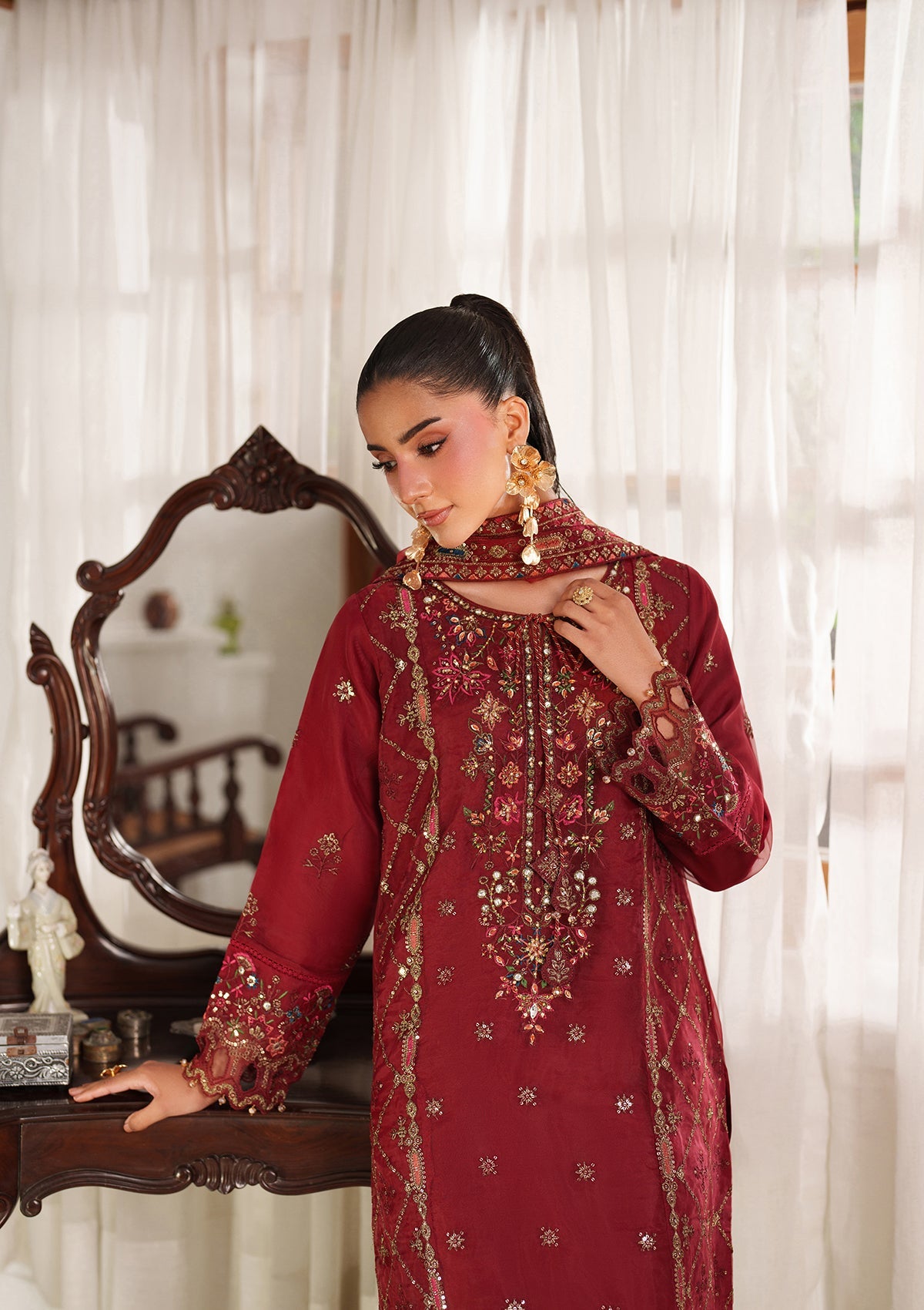 Embroidered Organza BT6559-MRN Bin Tayyab