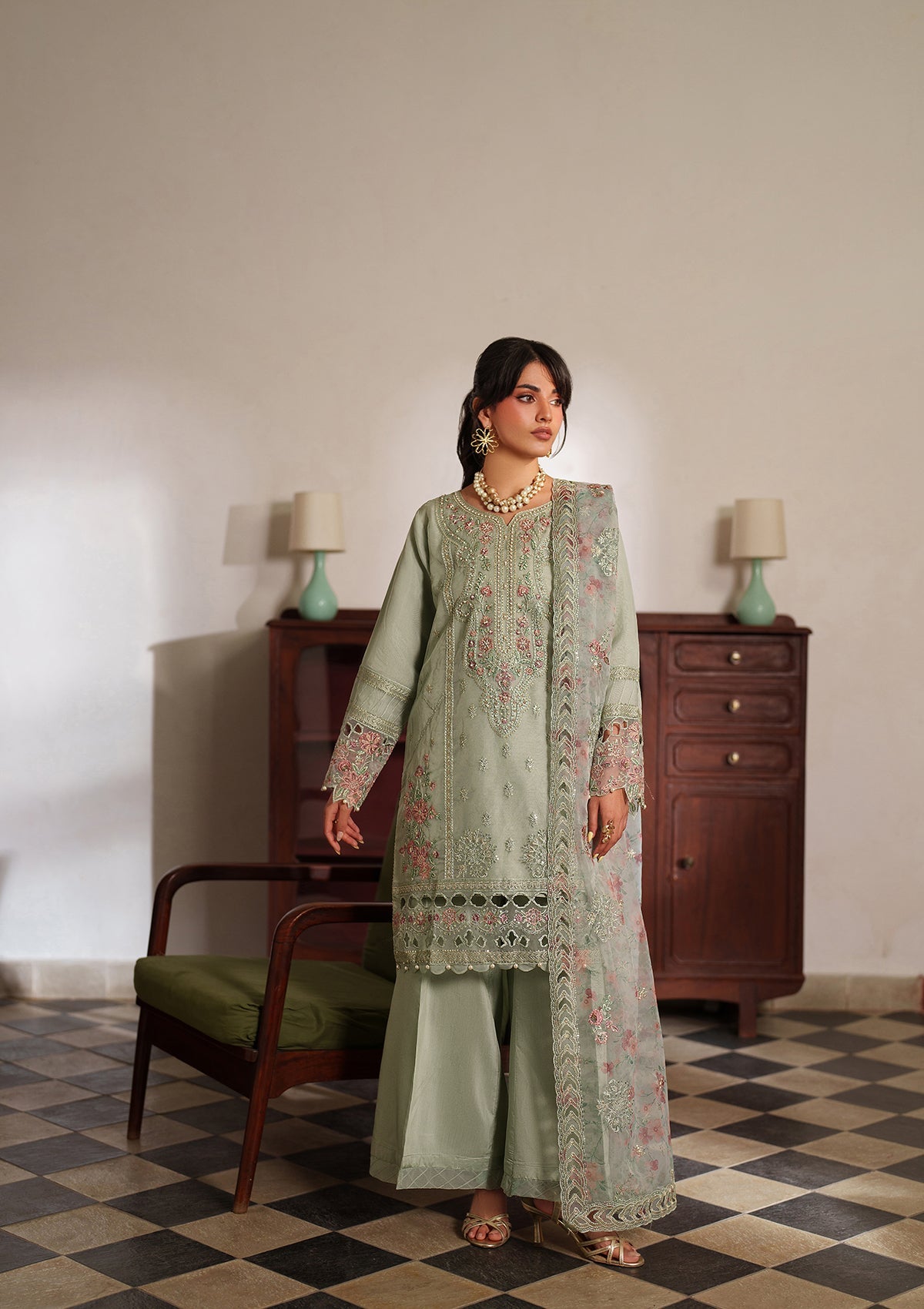 Embroidered Organza BT6558-MNT Bin Tayyab