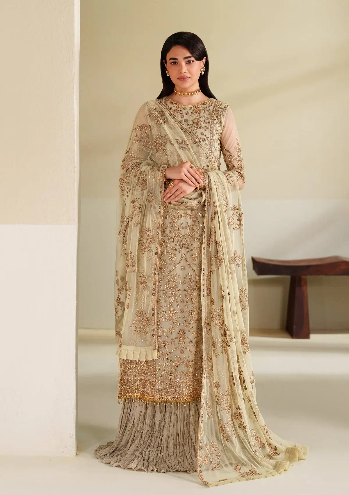 Embroidered Net BT6542-CRM Bin Tayyab