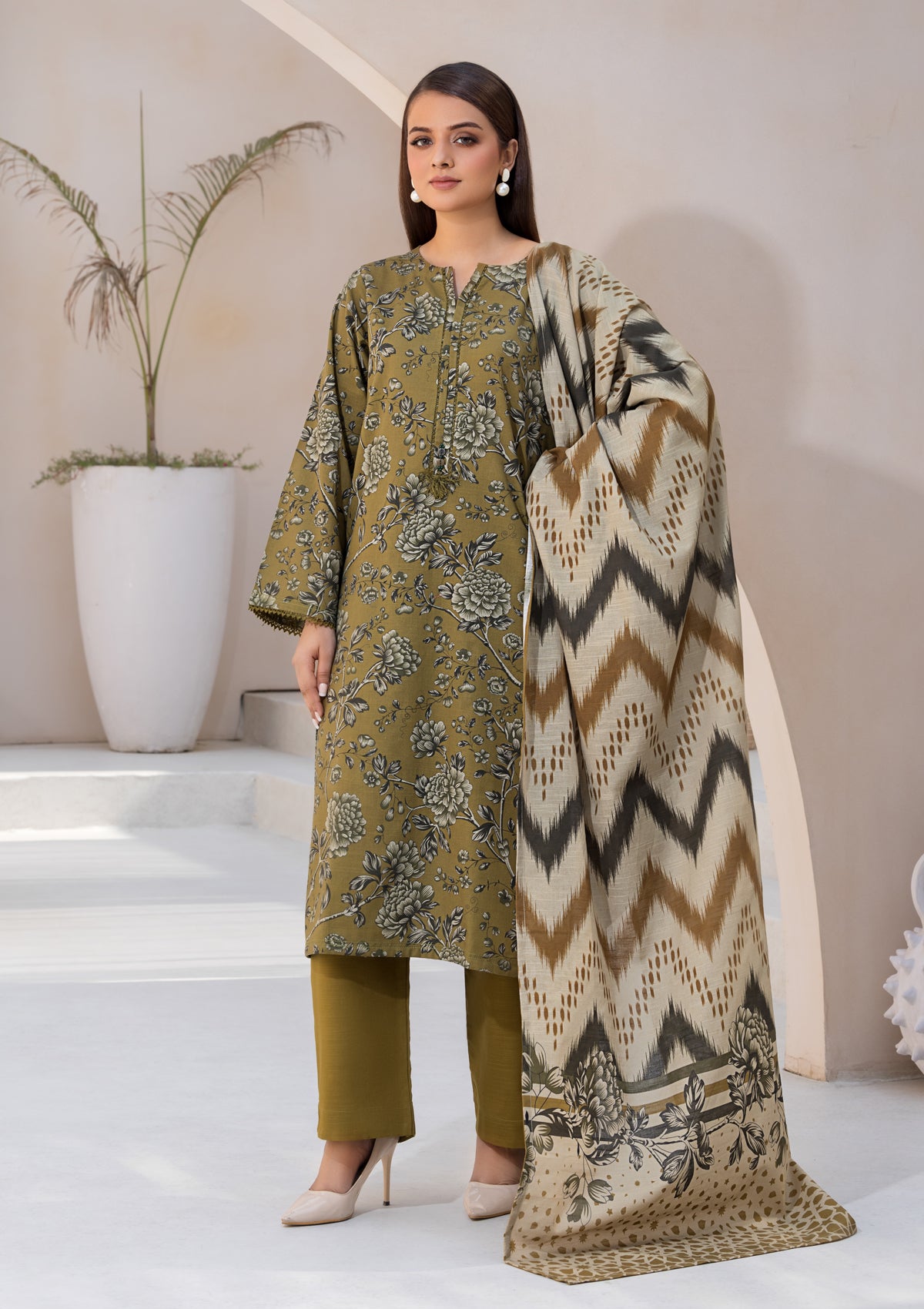 PRINTED KHADDAR BT6547-OLV