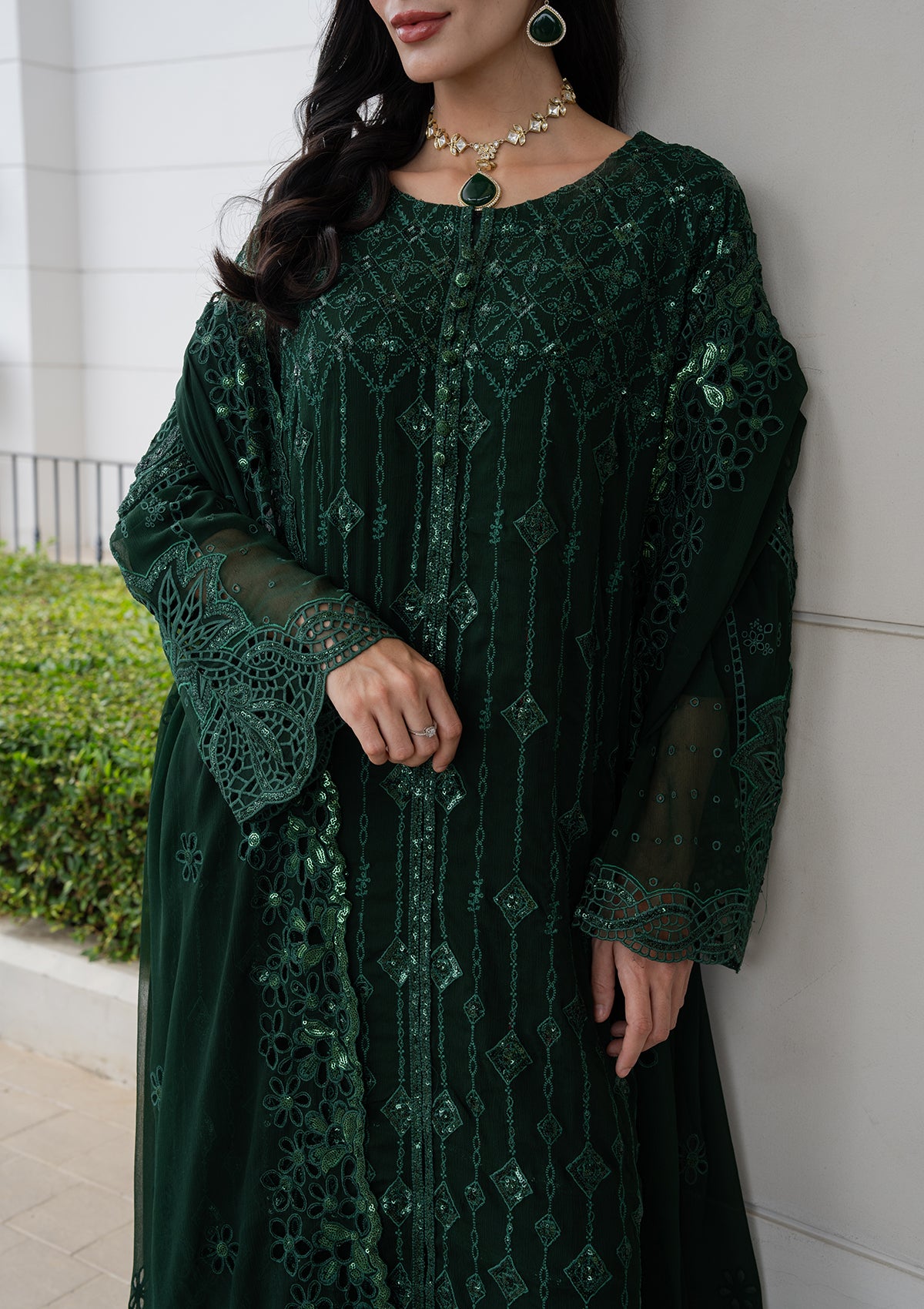 Embroidered Chiffon BT006981-GRN