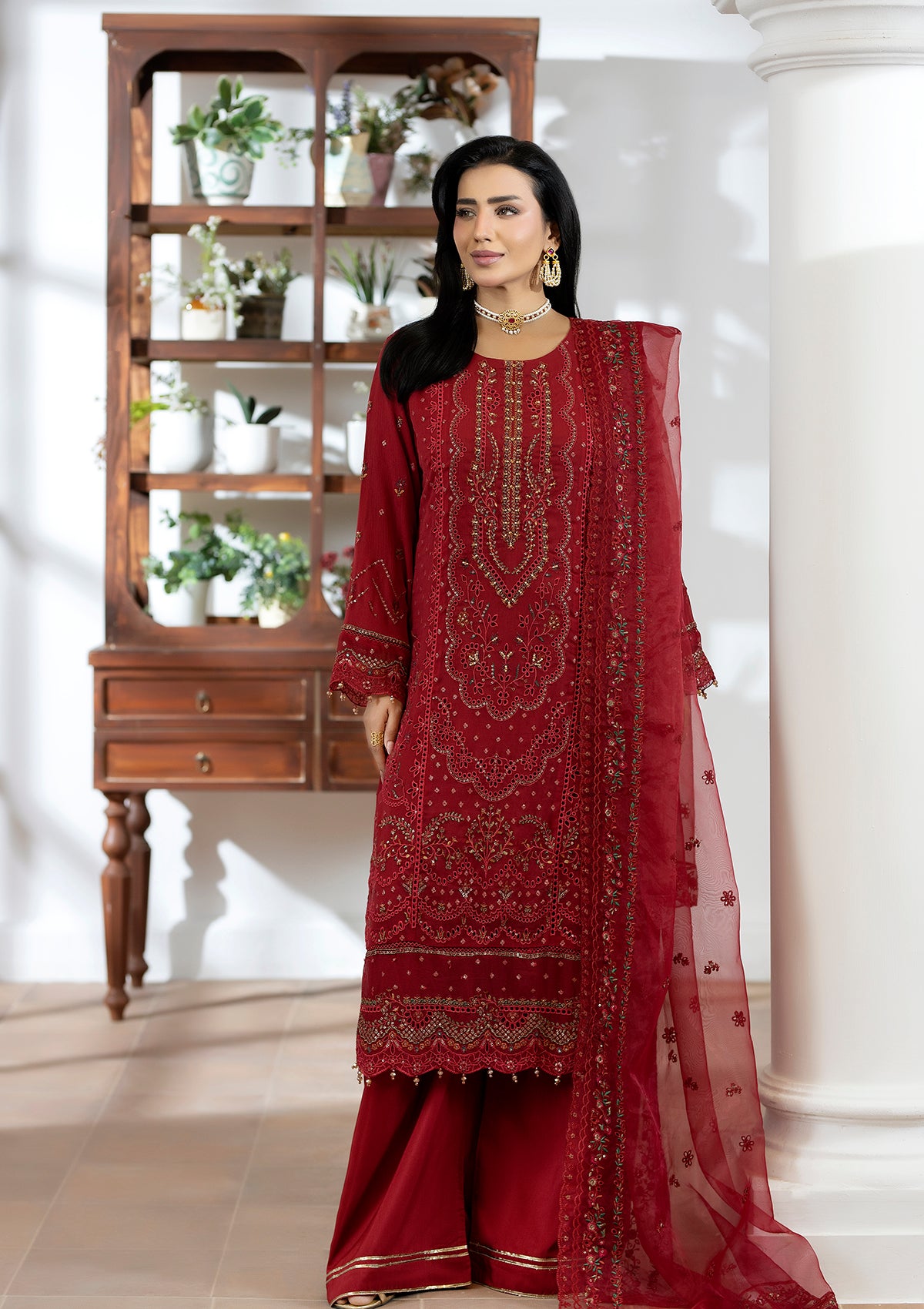 Embroidered Chiffon BT006603-RED