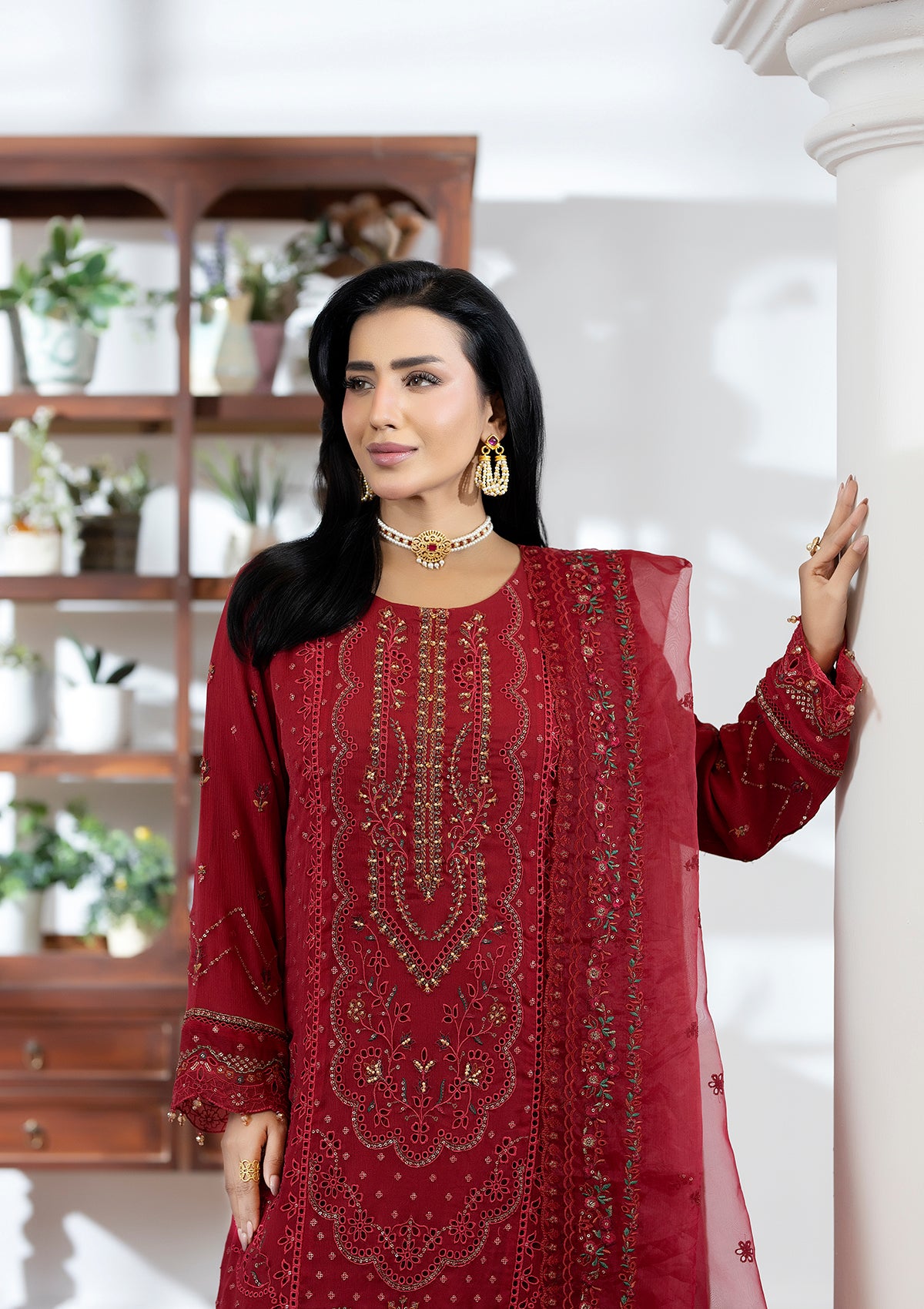 Embroidered Chiffon BT006603-RED