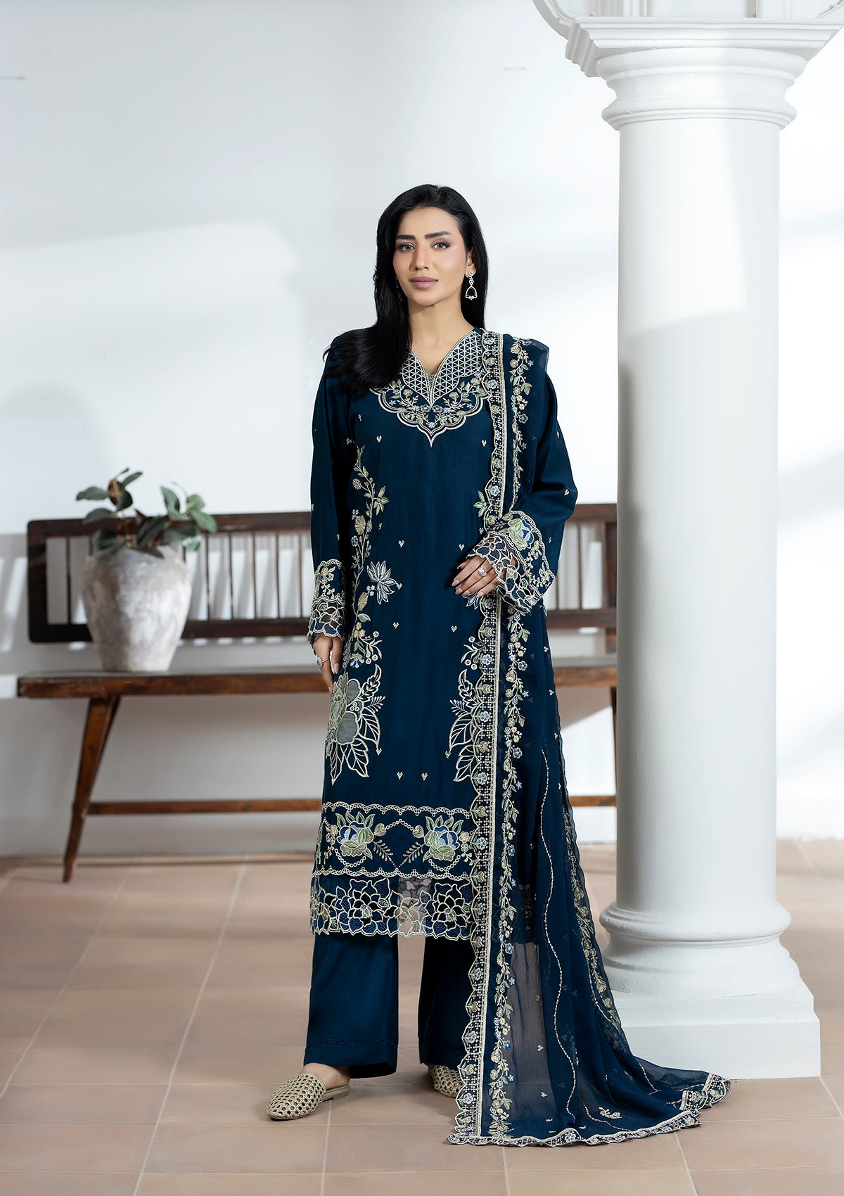 Embroidered Viscose BT006604-BLU