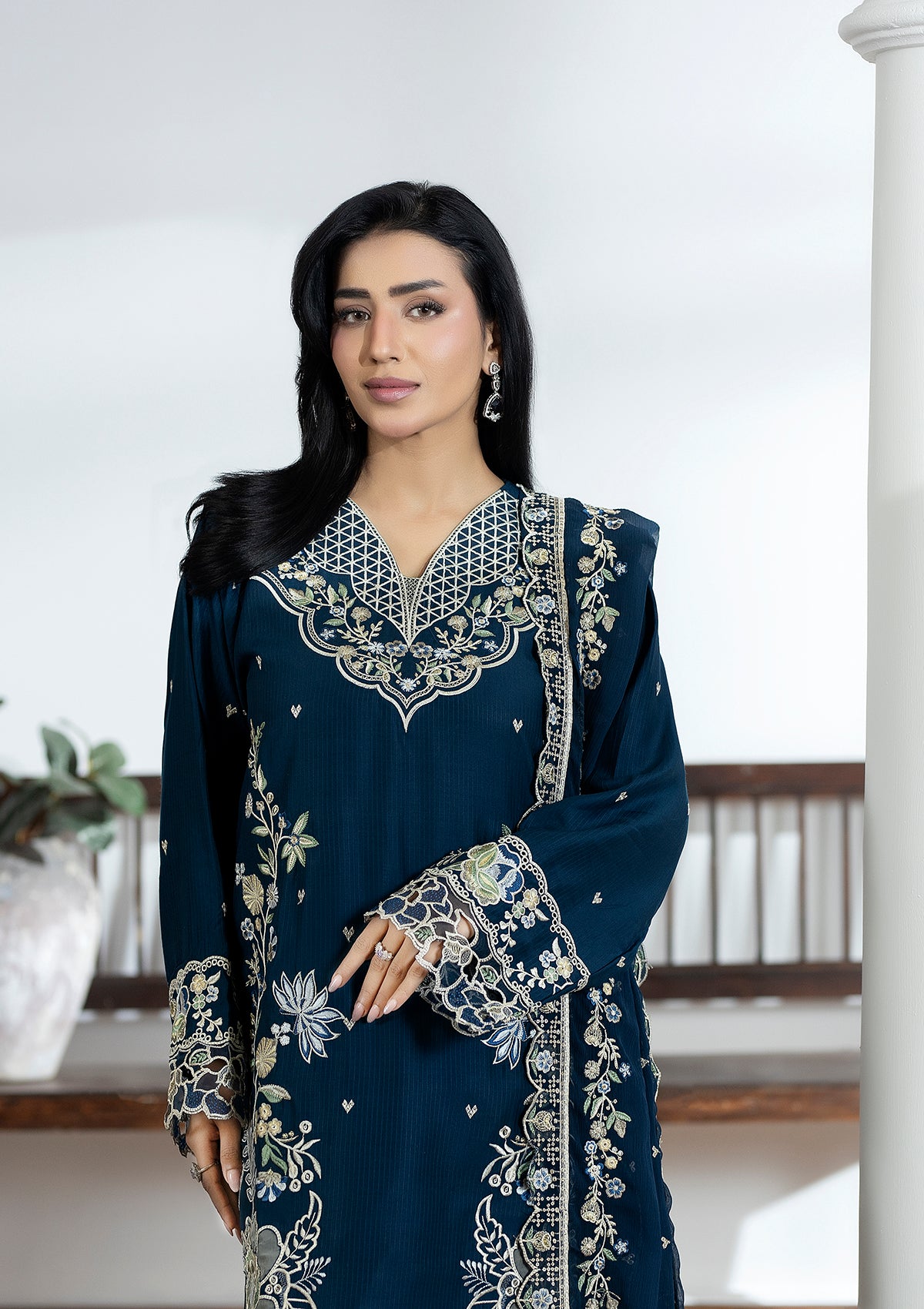 Embroidered Viscose BT006604-BLU