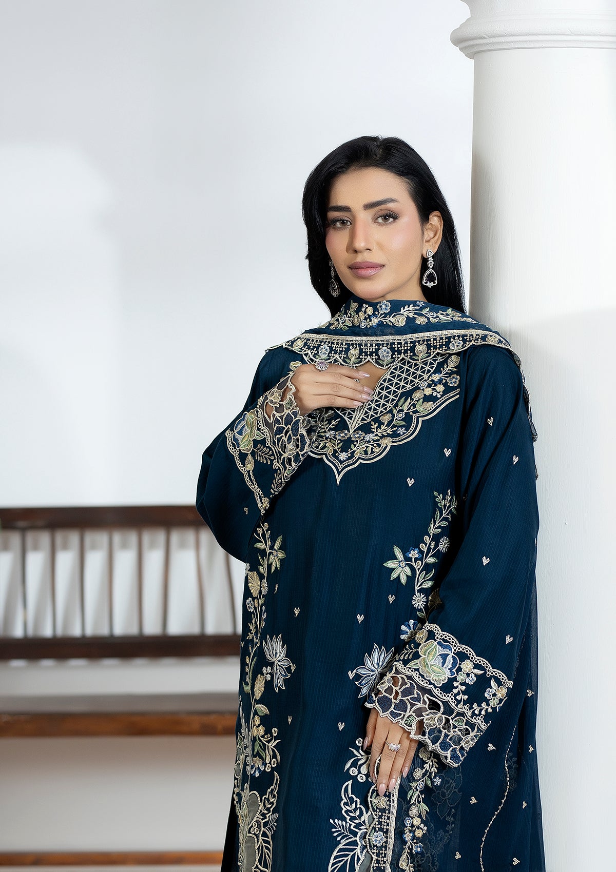 Embroidered Viscose BT006604-BLU