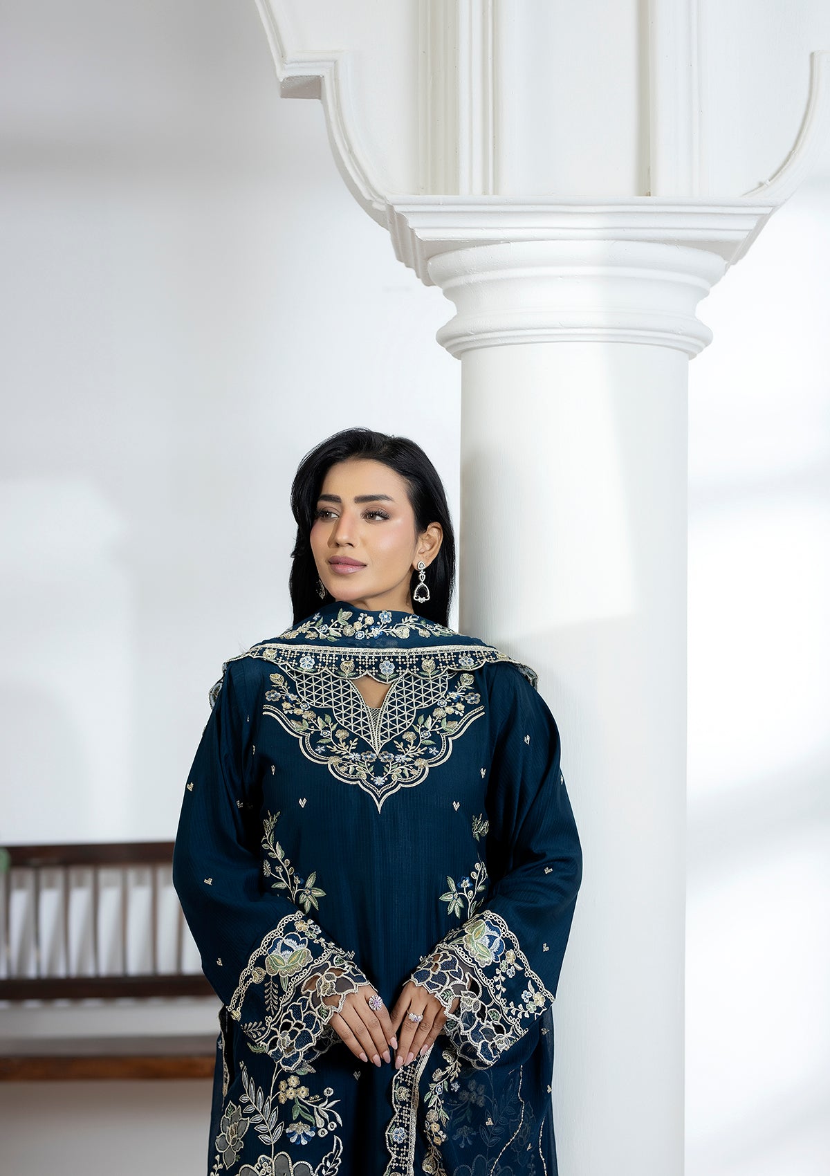 Embroidered Viscose BT006604-BLU