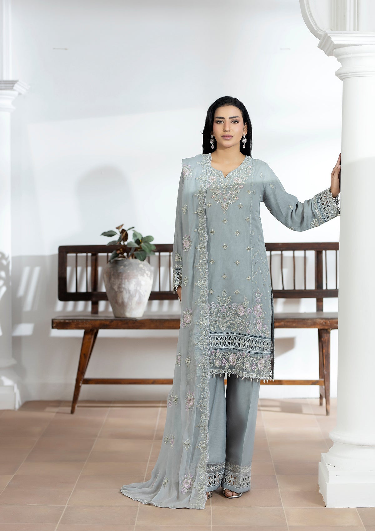 Embroidered Chiffon BT006606-GRY