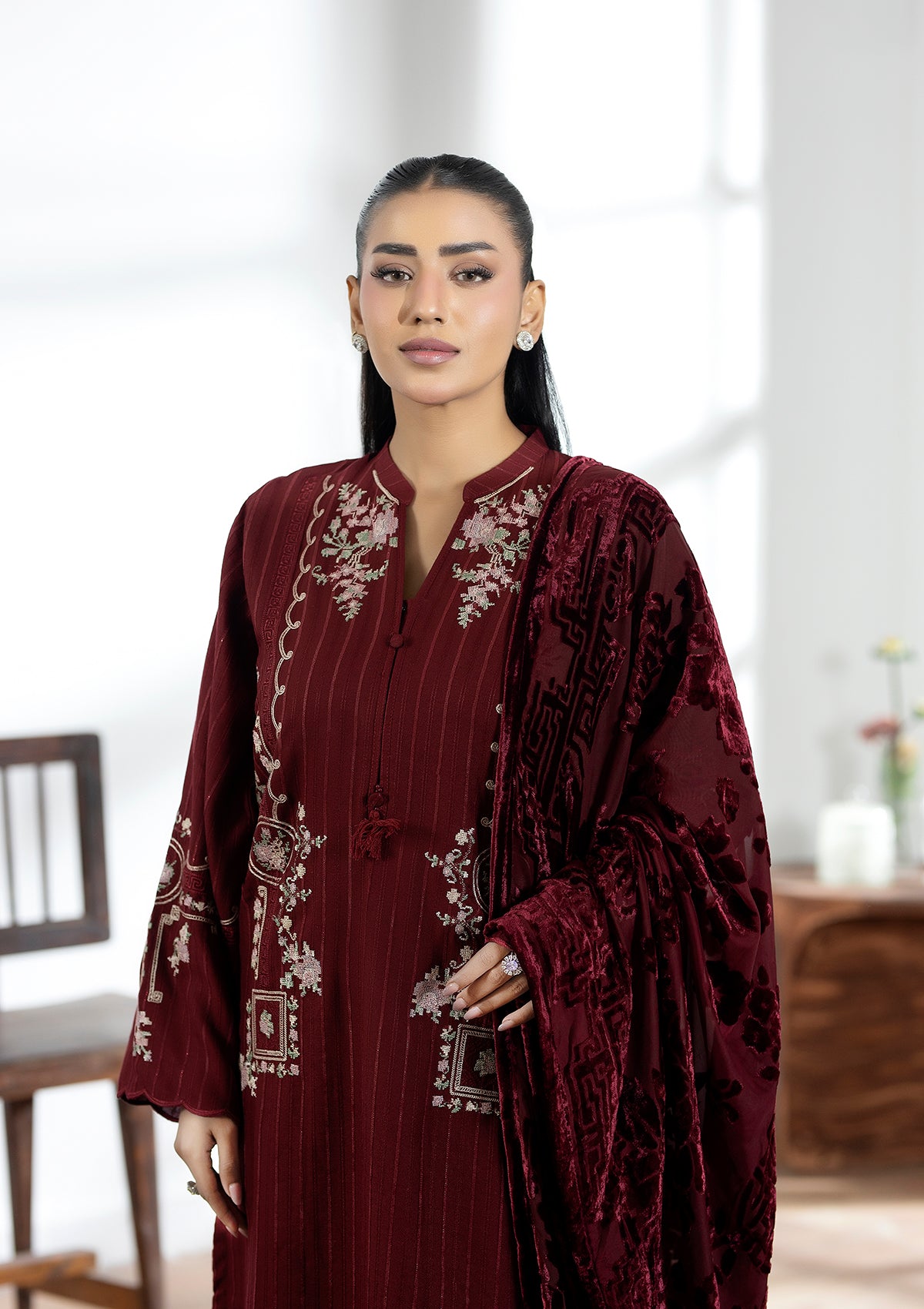 Embroidered Dhanak BT6619-MRN