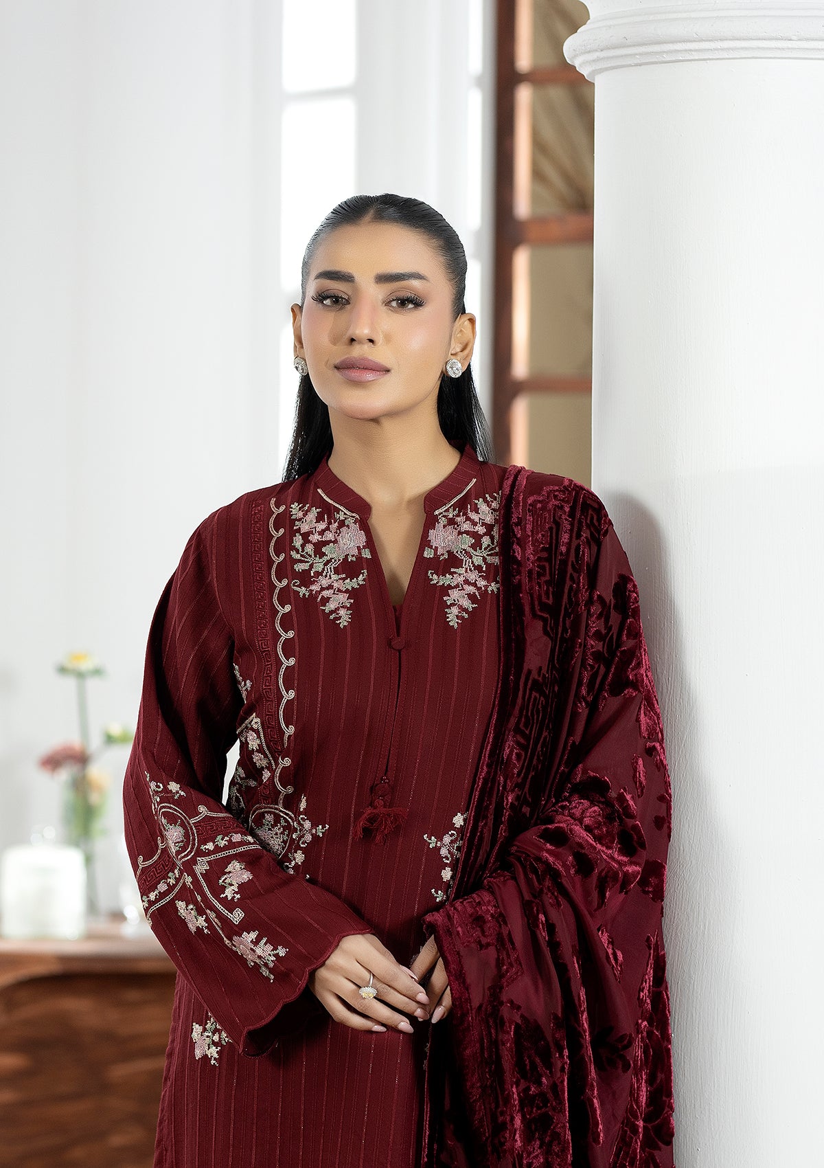Embroidered Dhanak BT6619-MRN