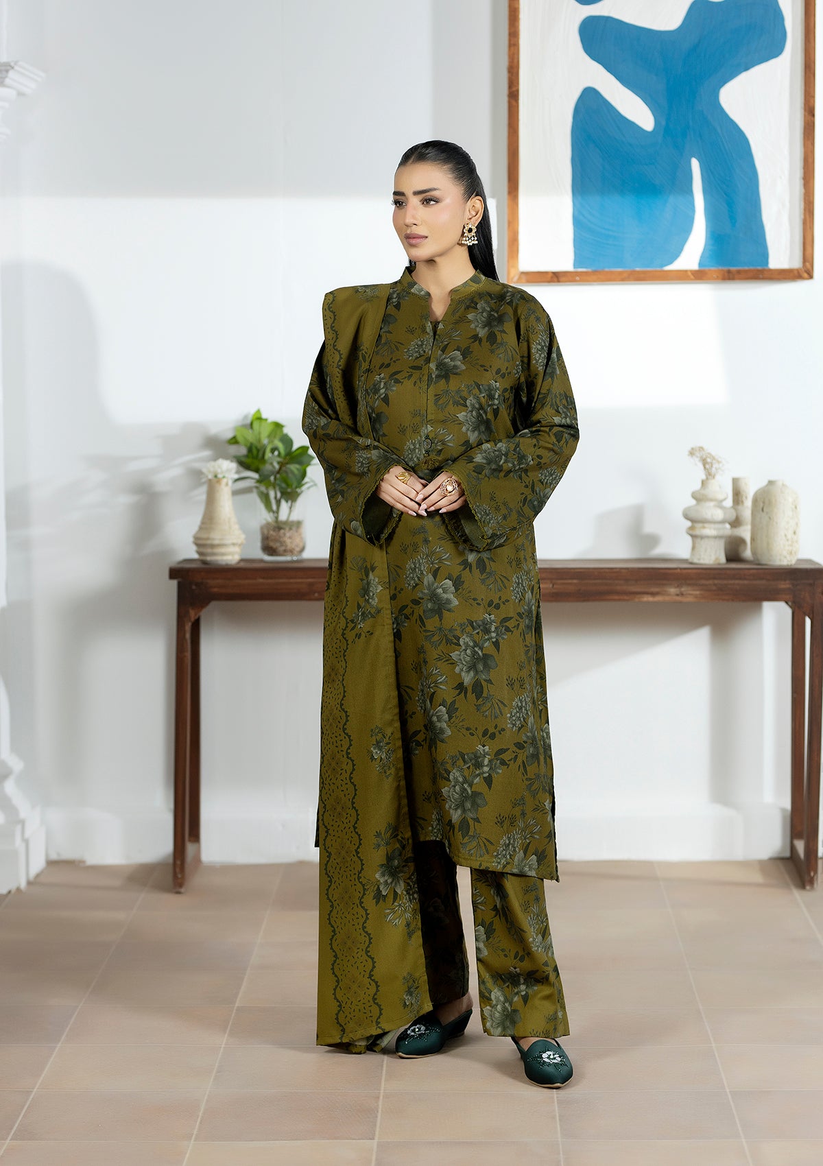 Embroidered Dhanak BT6505-OLV