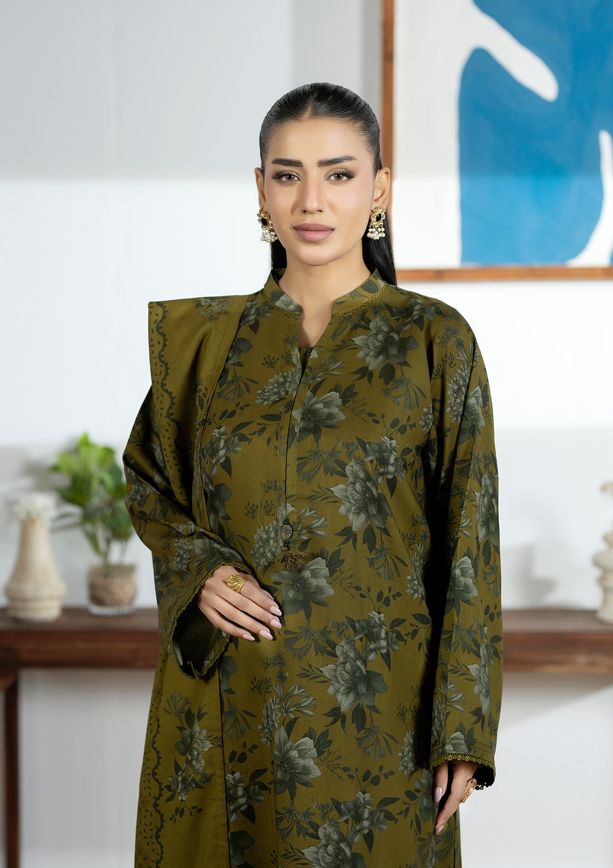 Embroidered Dhanak BT6505-OLV