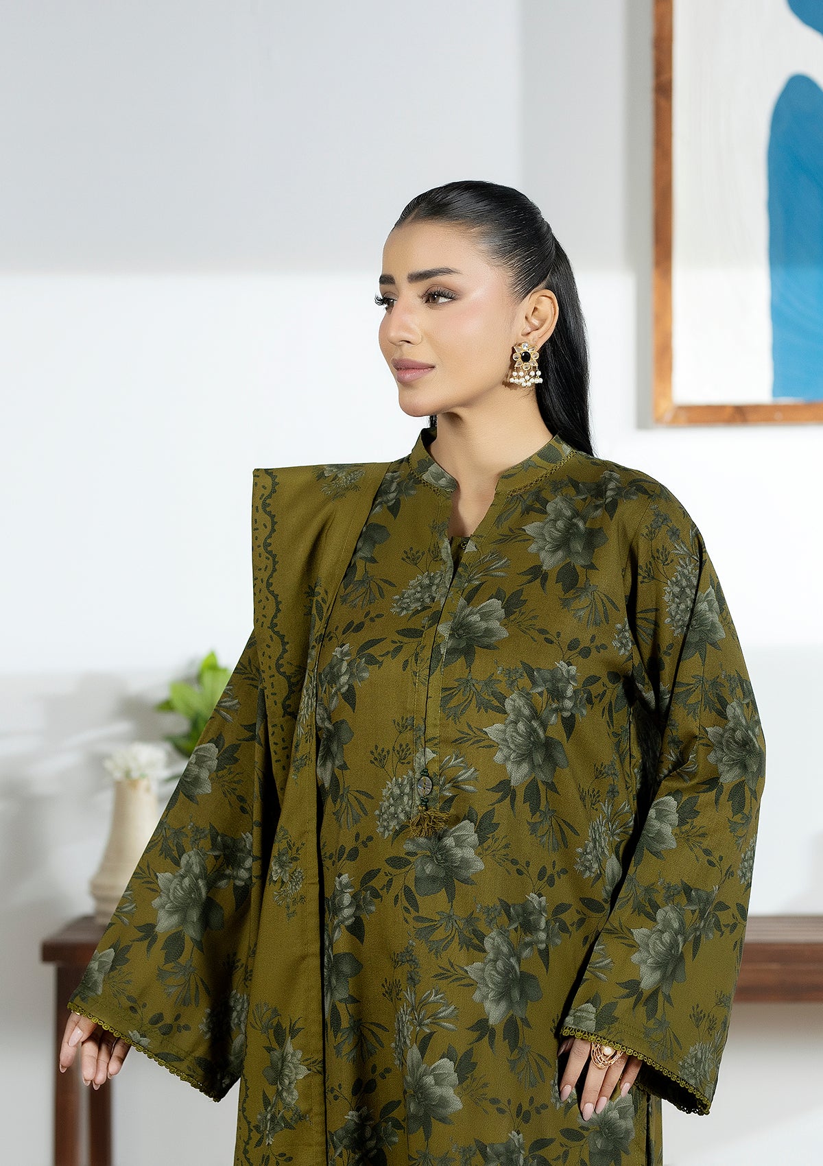 Embroidered Dhanak BT6505-OLV