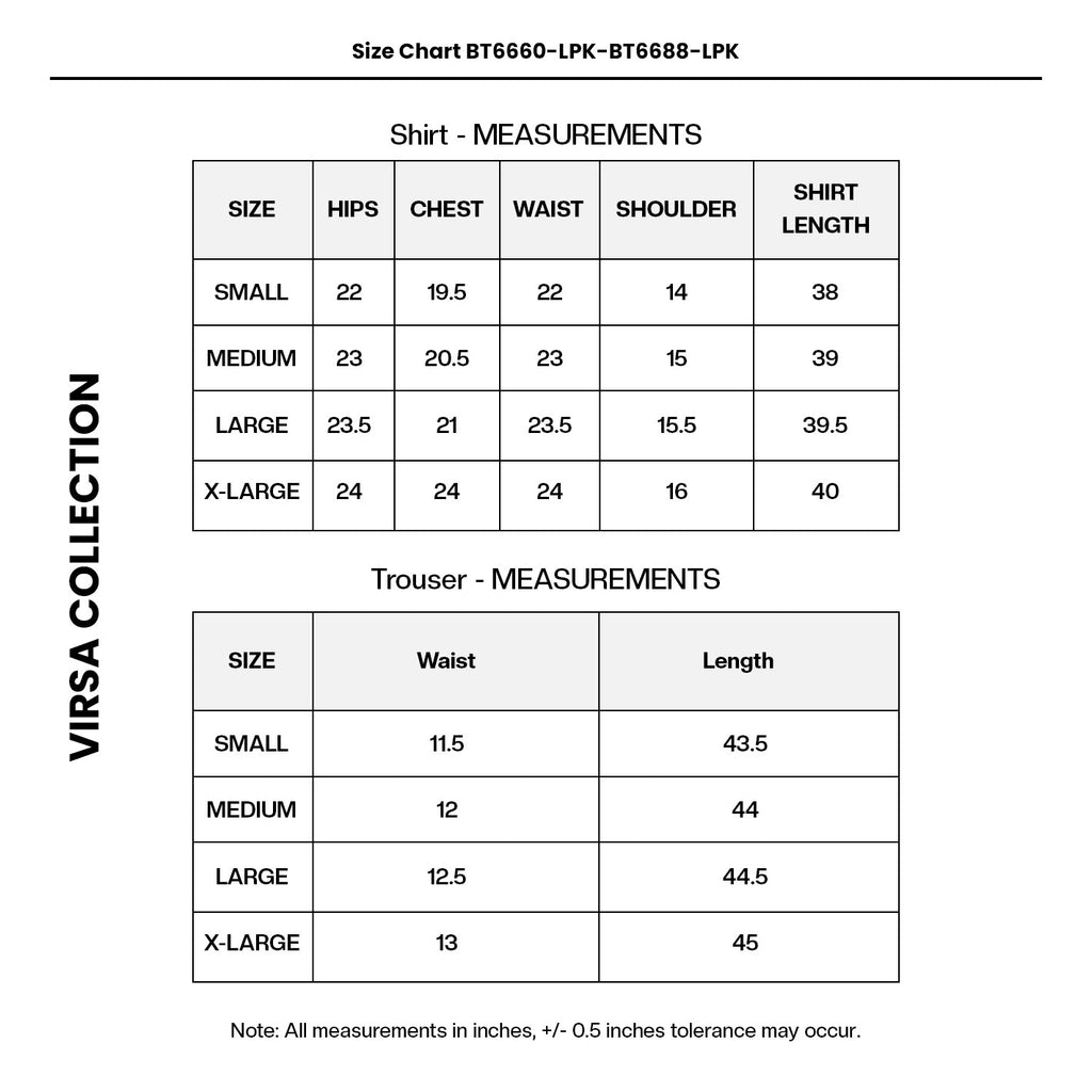 Embroidered Net BT6660-LPK-BT6688-LPK Size Chart