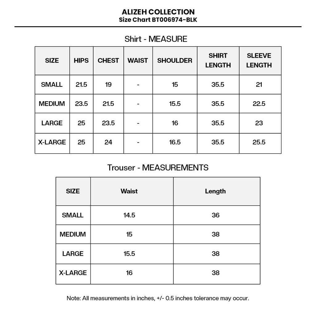 PRINTED KHADDAR BT006974-BLK Size Chart