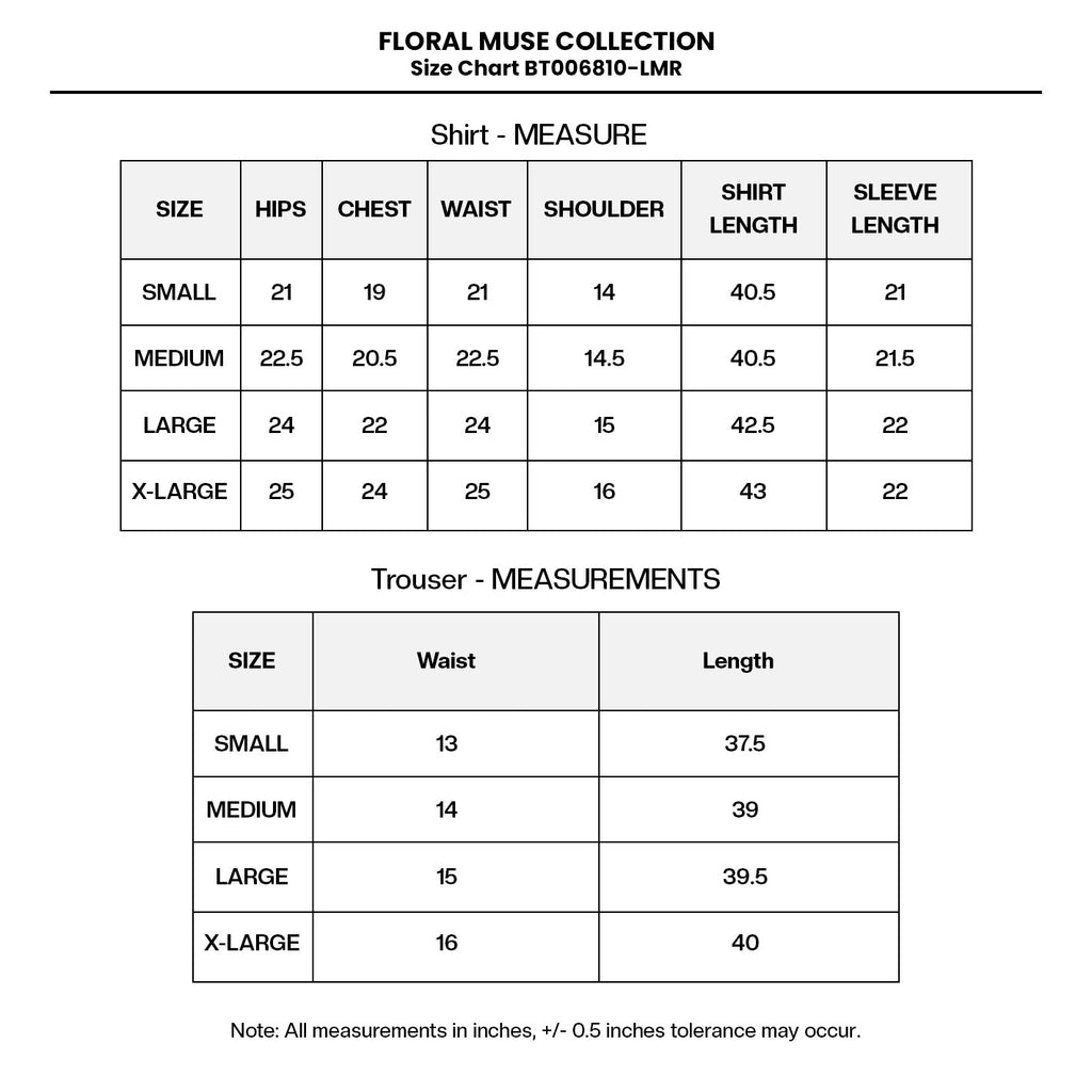 PRINTED EMB LAWN BT006810-LMR Size Chart