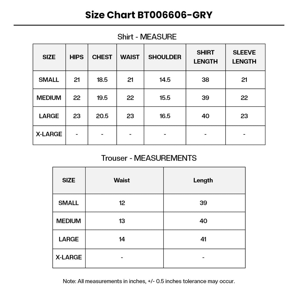 Embroidered Chiffon BT006606-GRY Size Chart