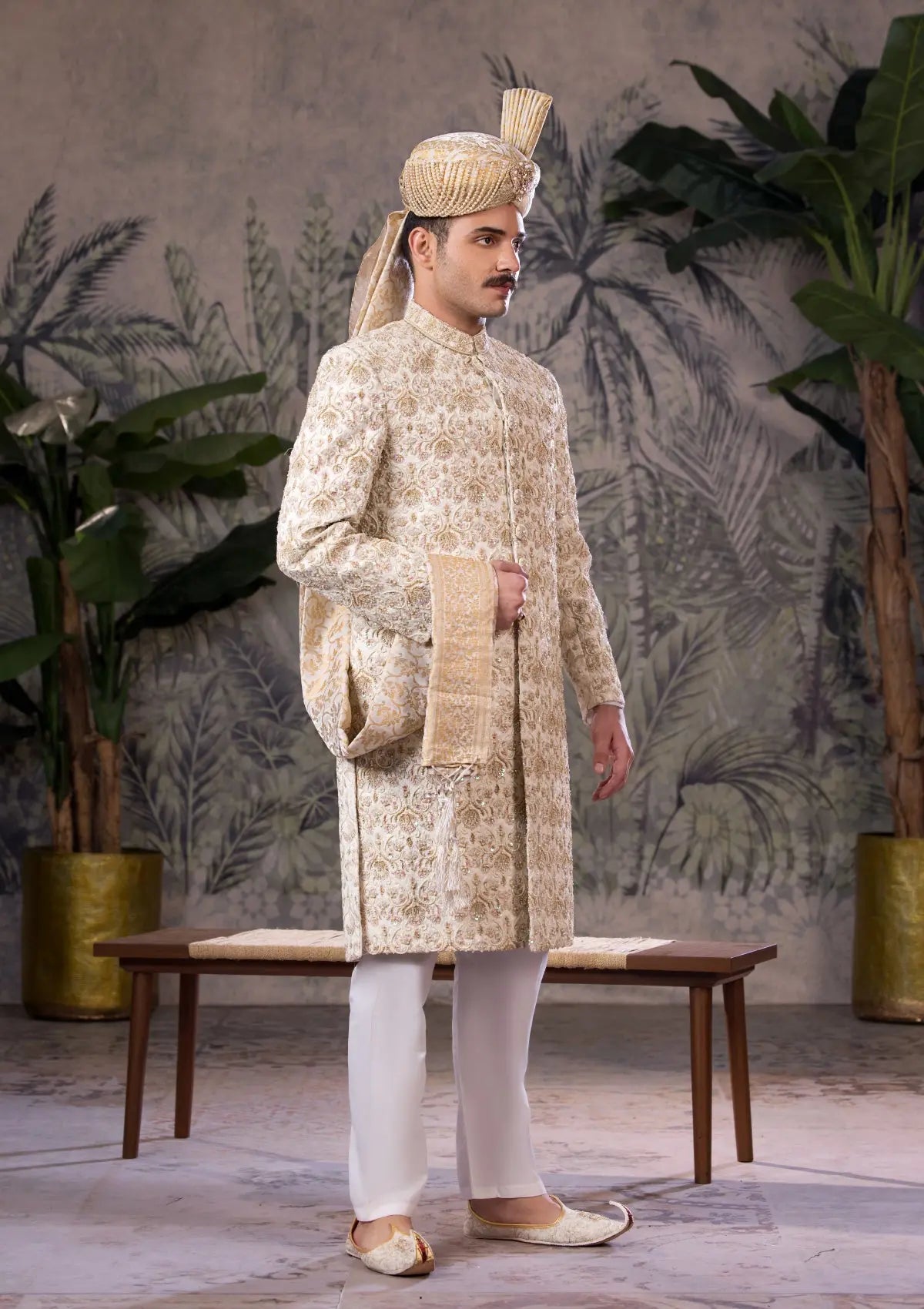 Bin Tayyab Sherwani (TD-1807)  OFF WHITE Bin Tayyab