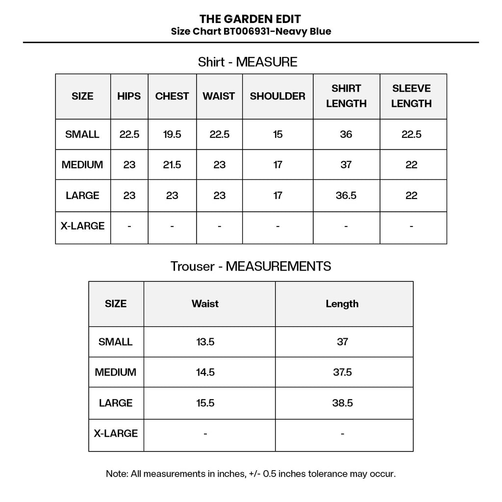 Embroidered Khaddar BT006931-NVB Size Chart