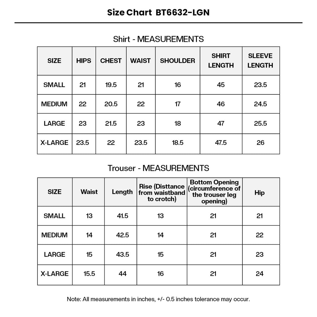 EMBROIDERED NET BT6632-LGN Size Chart