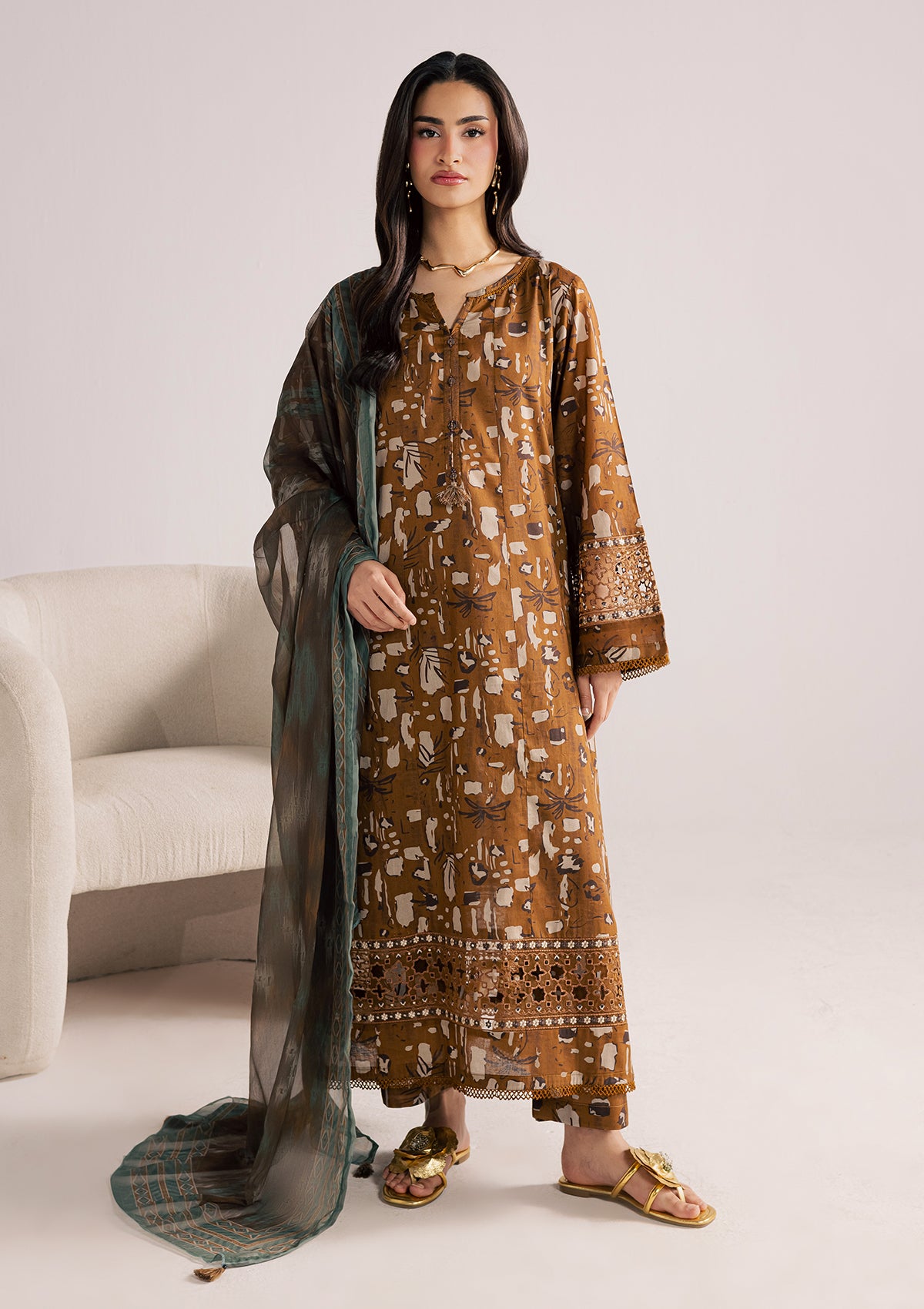 PRINTED EMBROIDERED LAWN BT006853-BRW