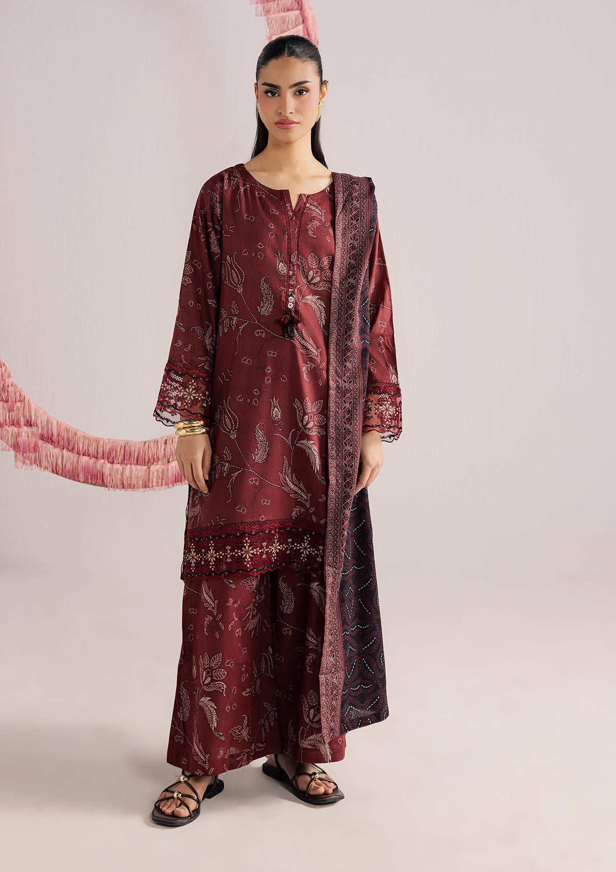 PRINTED EMBROIDERED LAWN BT006852-MRN