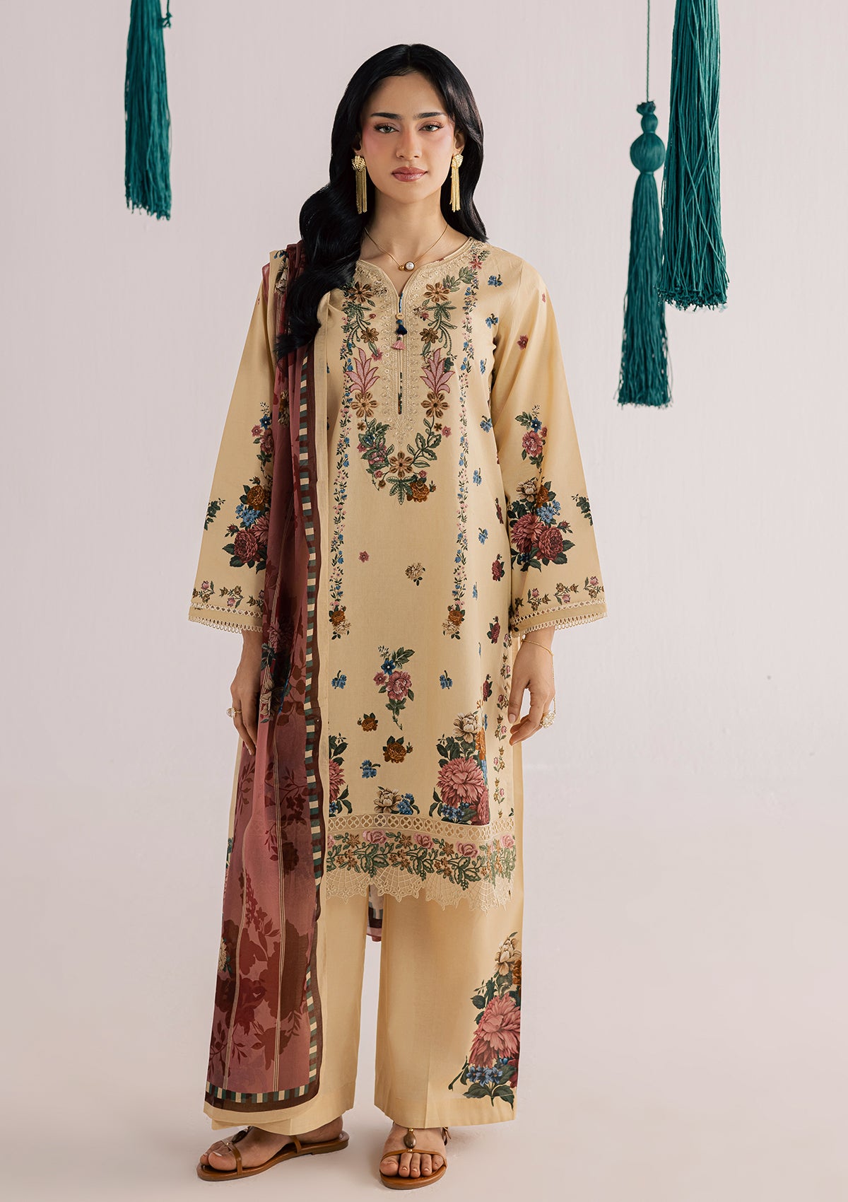 PRINTED EMBROIDERED LAWN BT006860-KHK