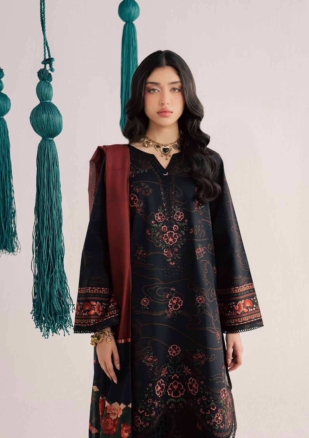 PRINTED EMBROIDERED LAWN BT006860-BKB