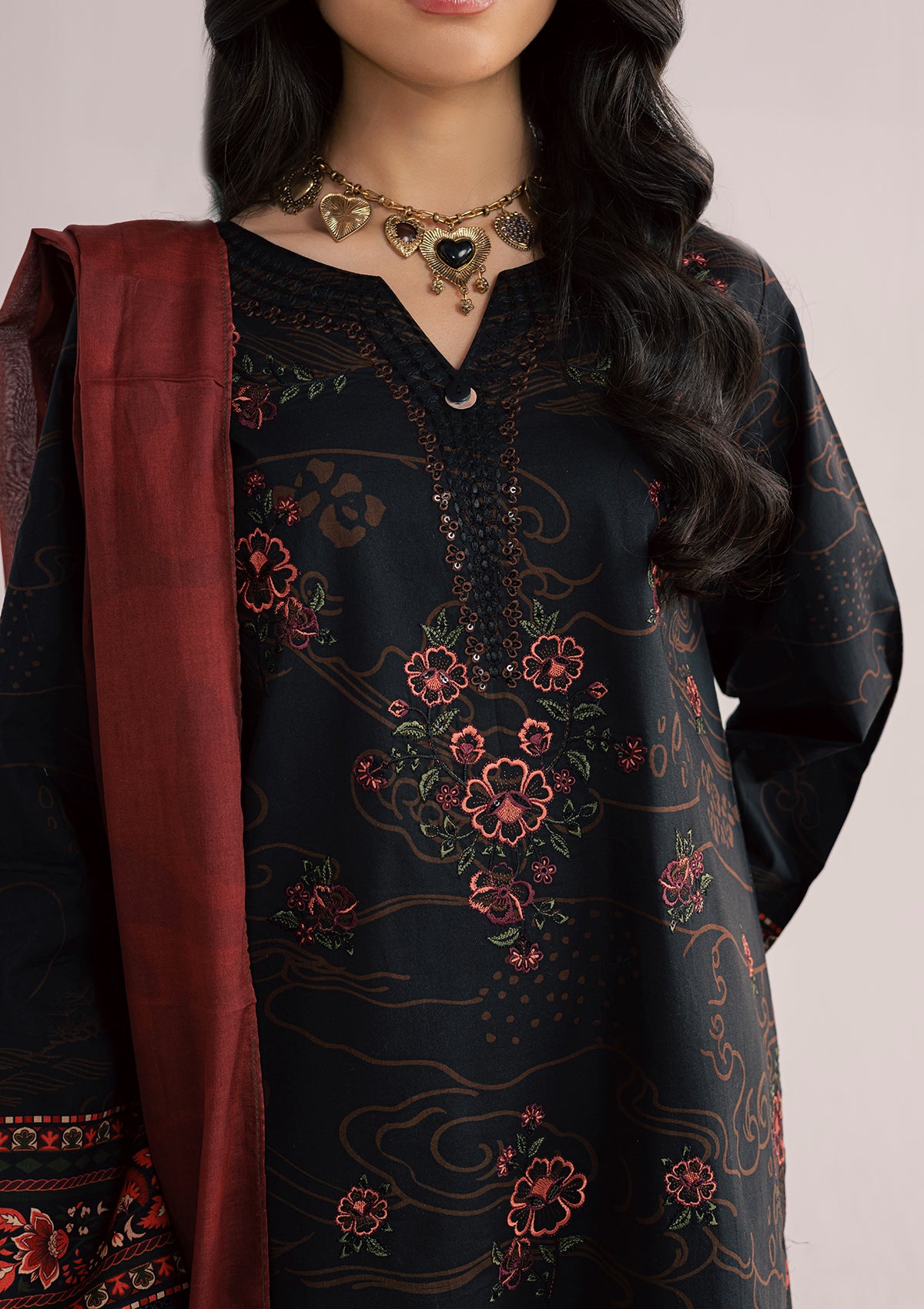 PRINTED EMBROIDERED LAWN BT006860-BKB
