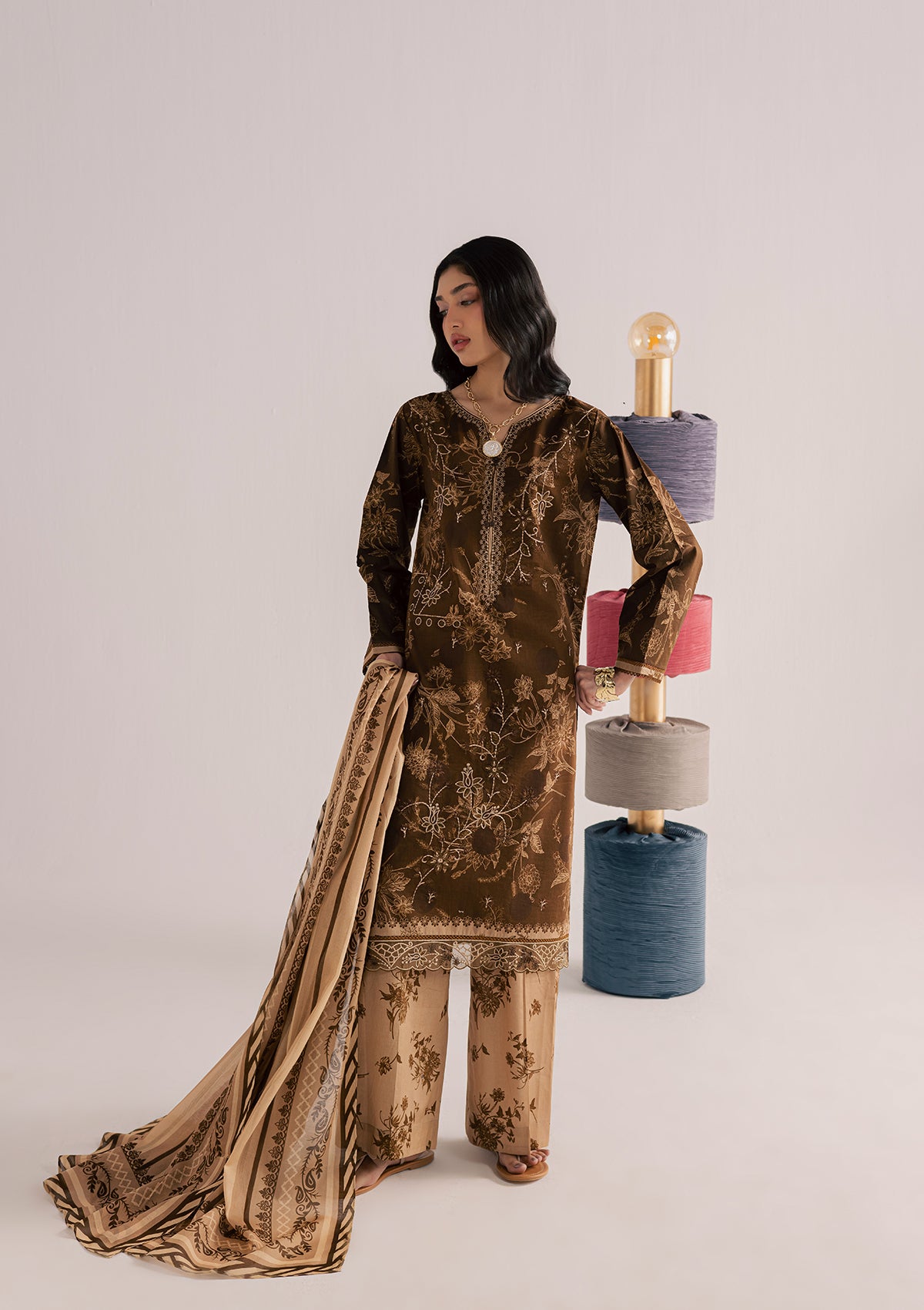 PRINTED EMBROIDERED LAWN BT006860-BRW