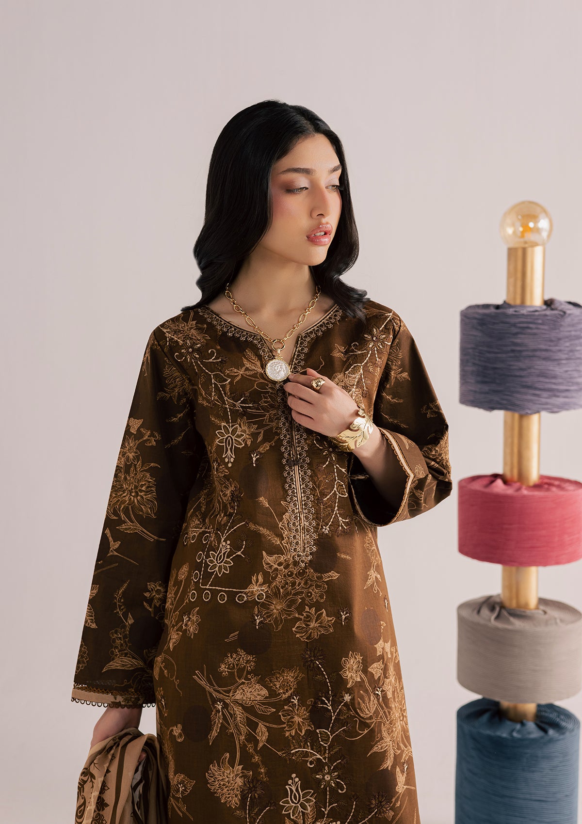 PRINTED EMBROIDERED LAWN BT006860-BRW