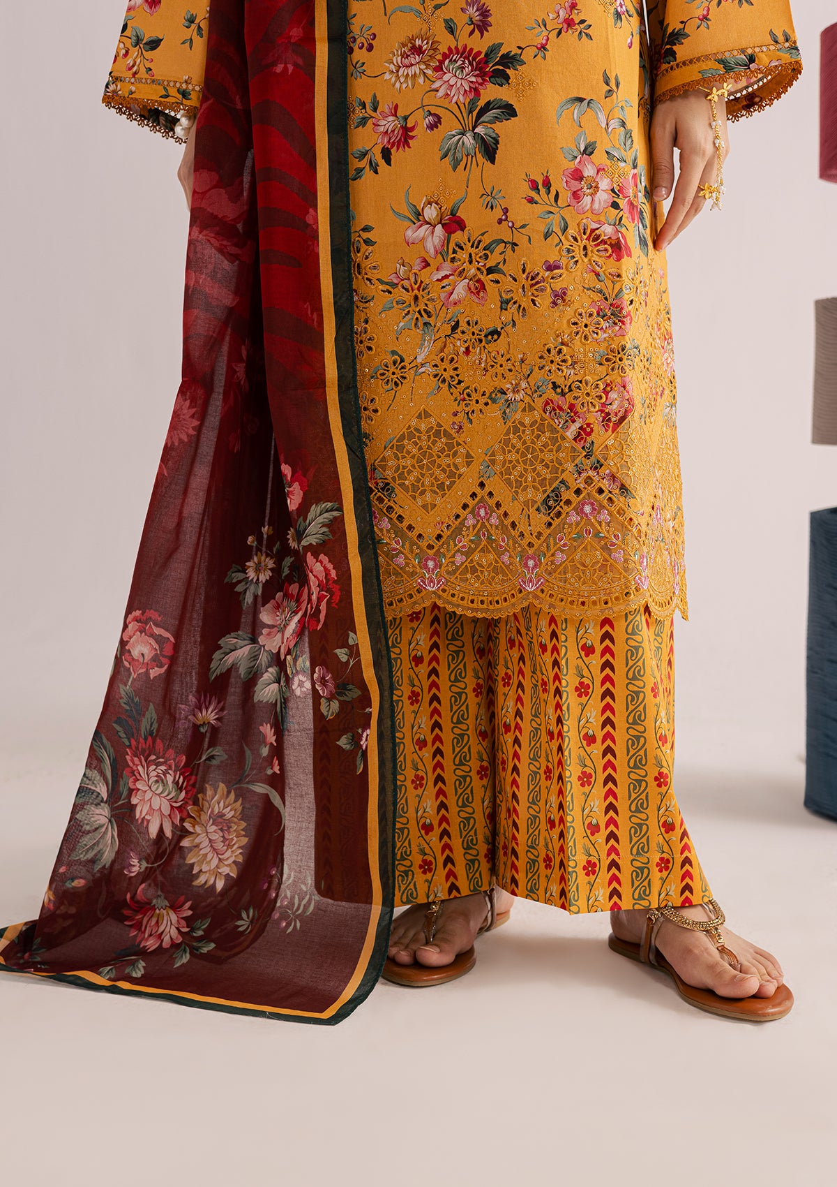 PRINTED EMBROIDERED LAWN BT006860-ORN
