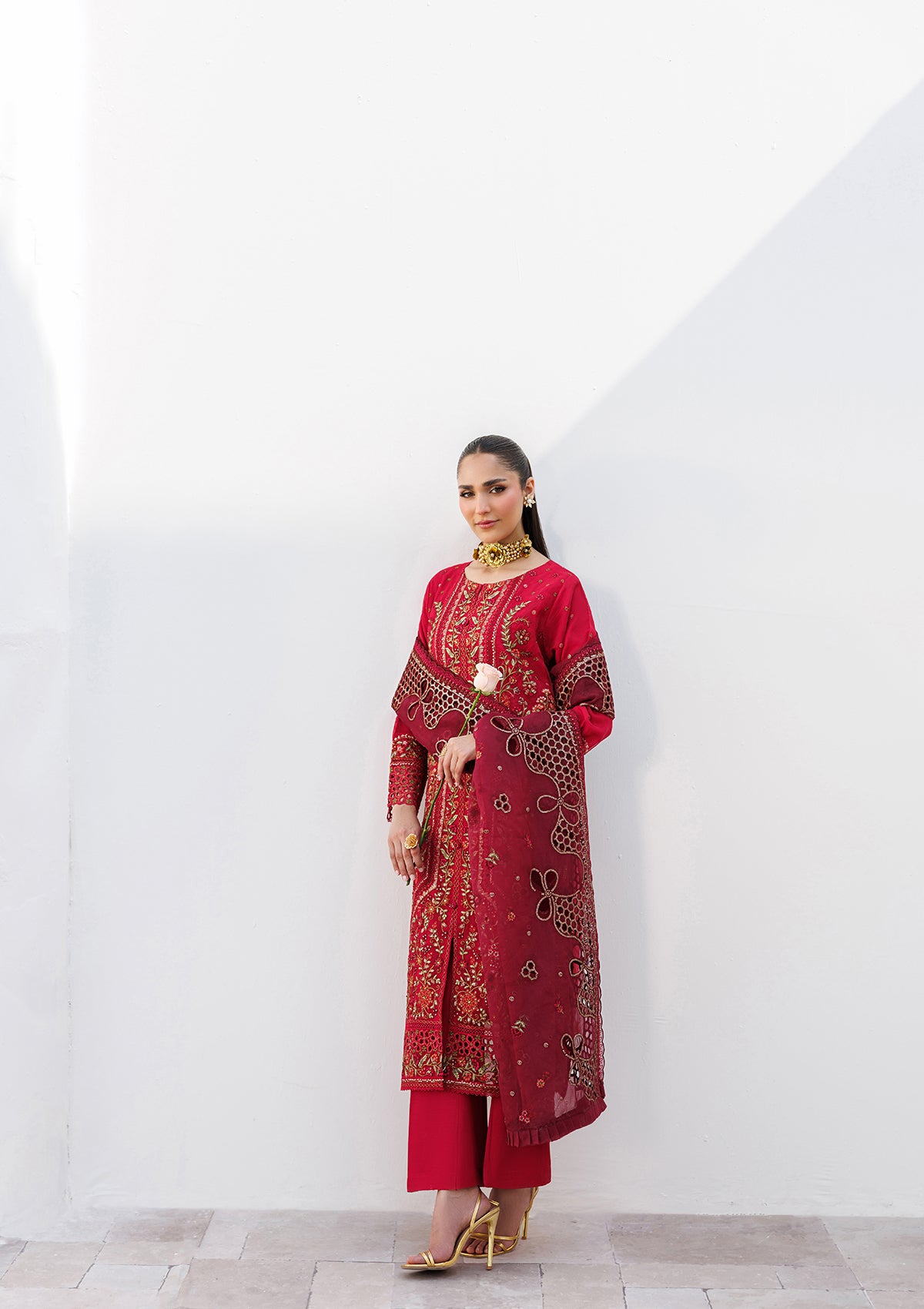 LUXURY Embroidered organza  BT006825-RED