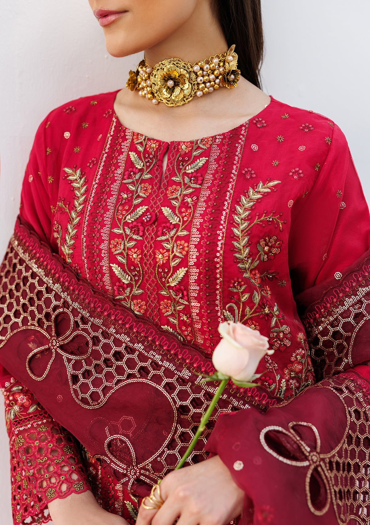 LUXURY Embroidered organza  BT006825-RED