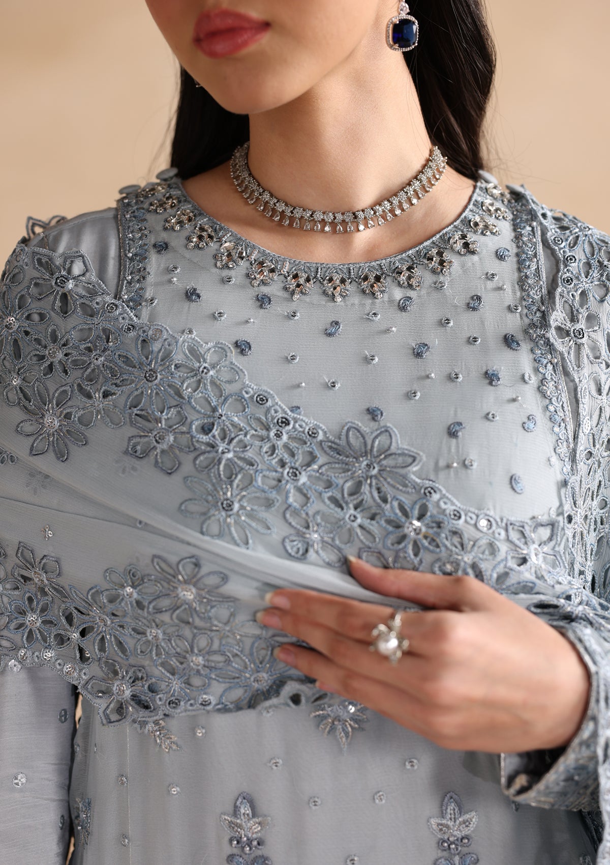 Embroidered Chiffon BT006676-L-BLU