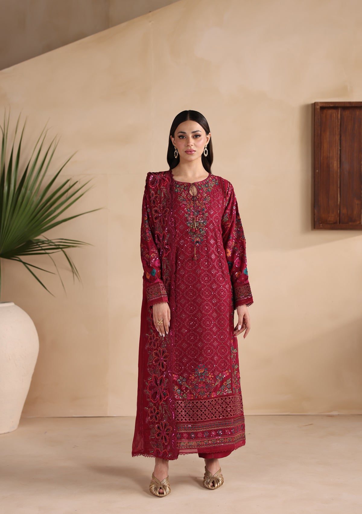 Embroidered Chiffon BT006677-MRN