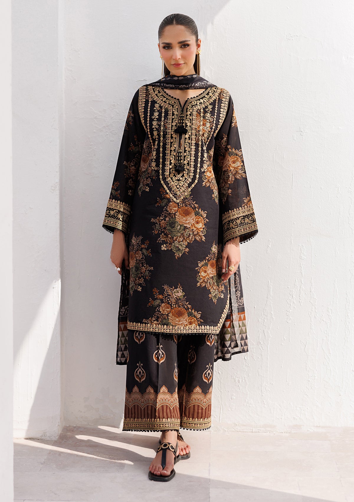 PRINTED EMB LAWN BT006810-BLK