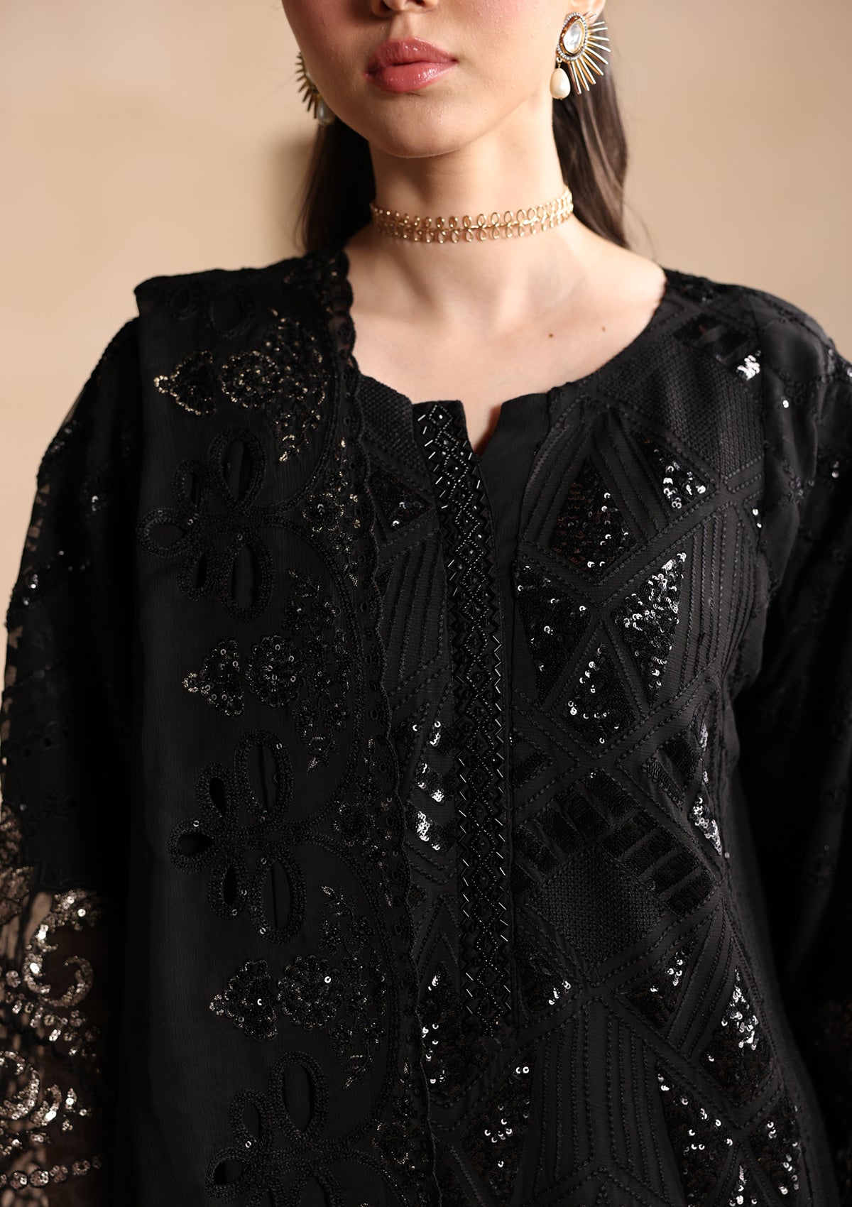 Embroidered Chiffon BT006679-BLK