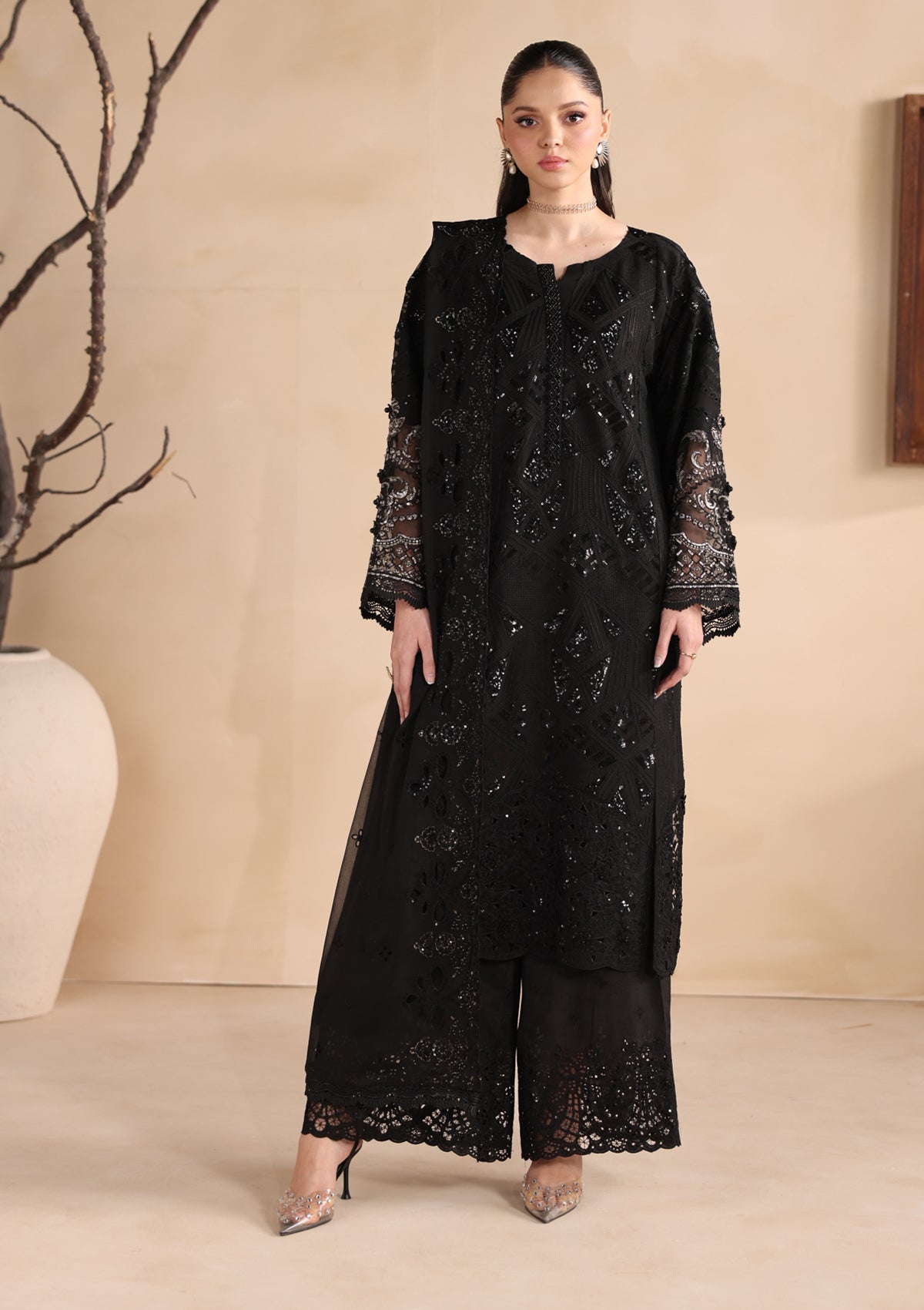 Embroidered Chiffon BT006679-BLK