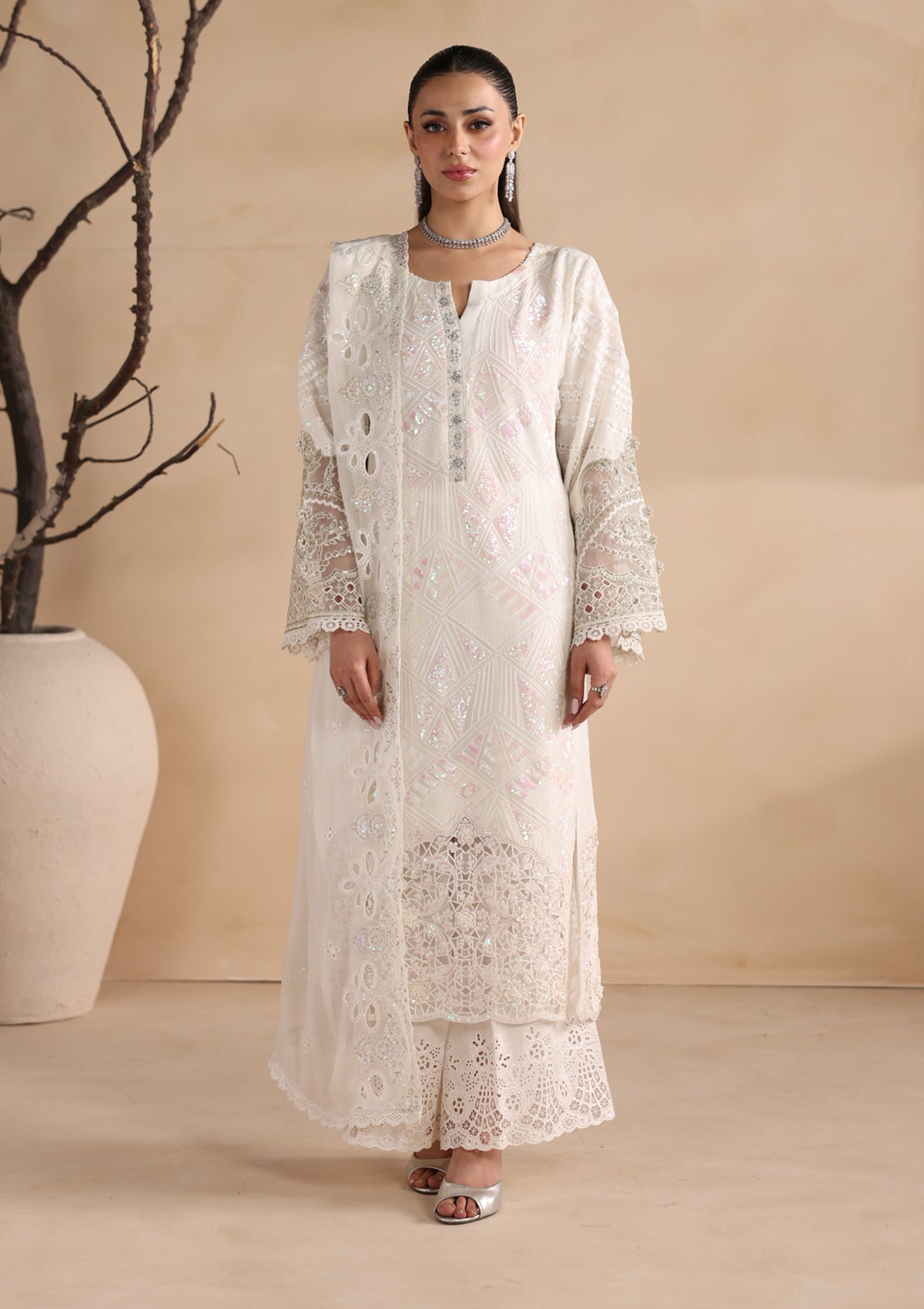 Embroidered Chiffon BT006679-WHI