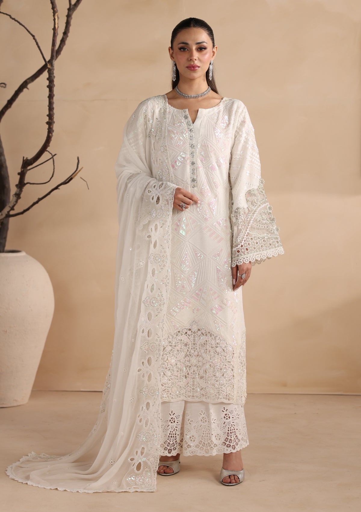 Embroidered Chiffon BT006679-WHI