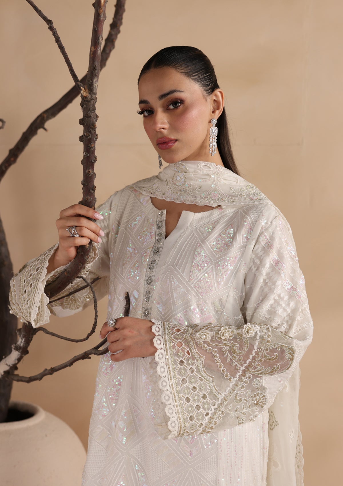 Embroidered Chiffon BT006679-WHI