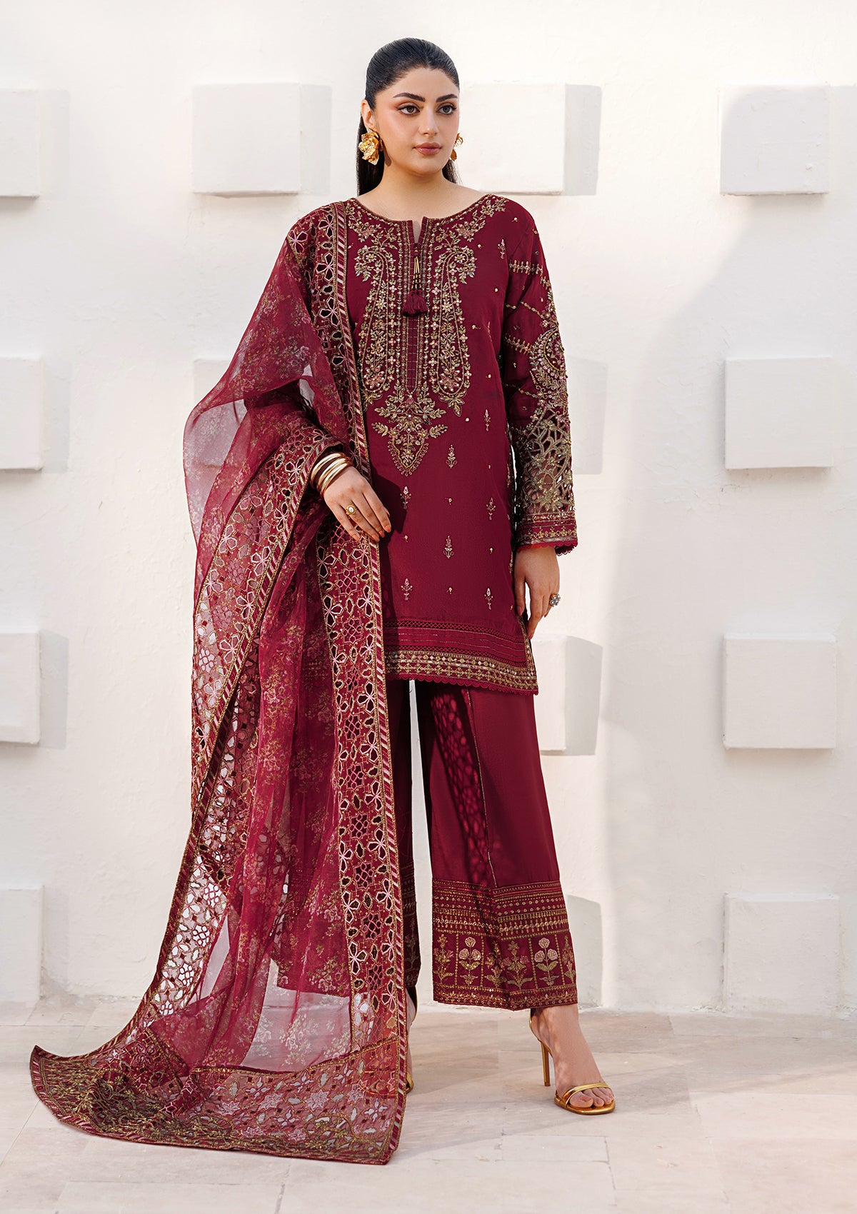 LUXURY Embroidered organza  BT006824-MRN